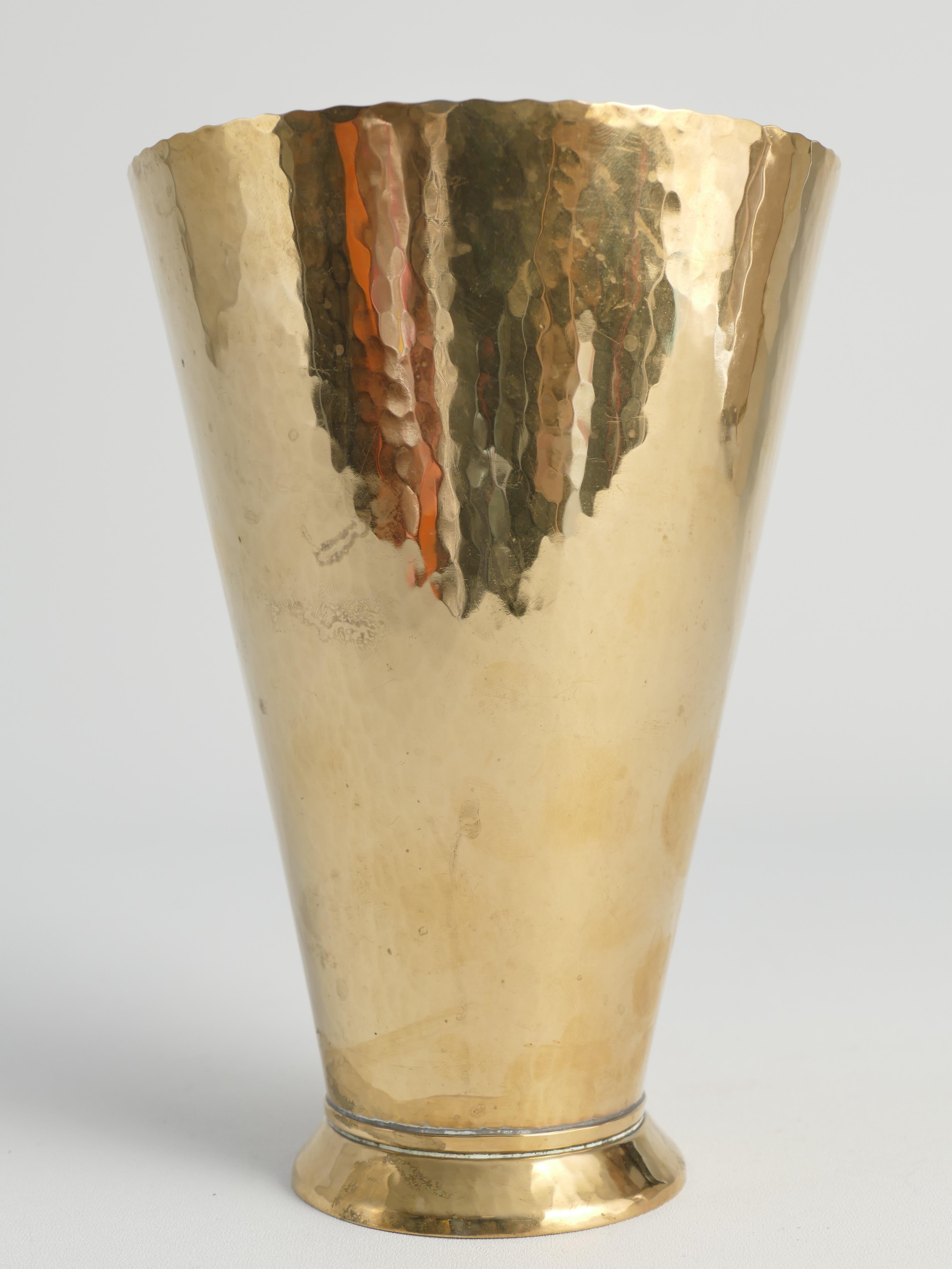 Scandinavian Modern Handmade Conical Brass Vase, Sweden 1949 For Sale 5