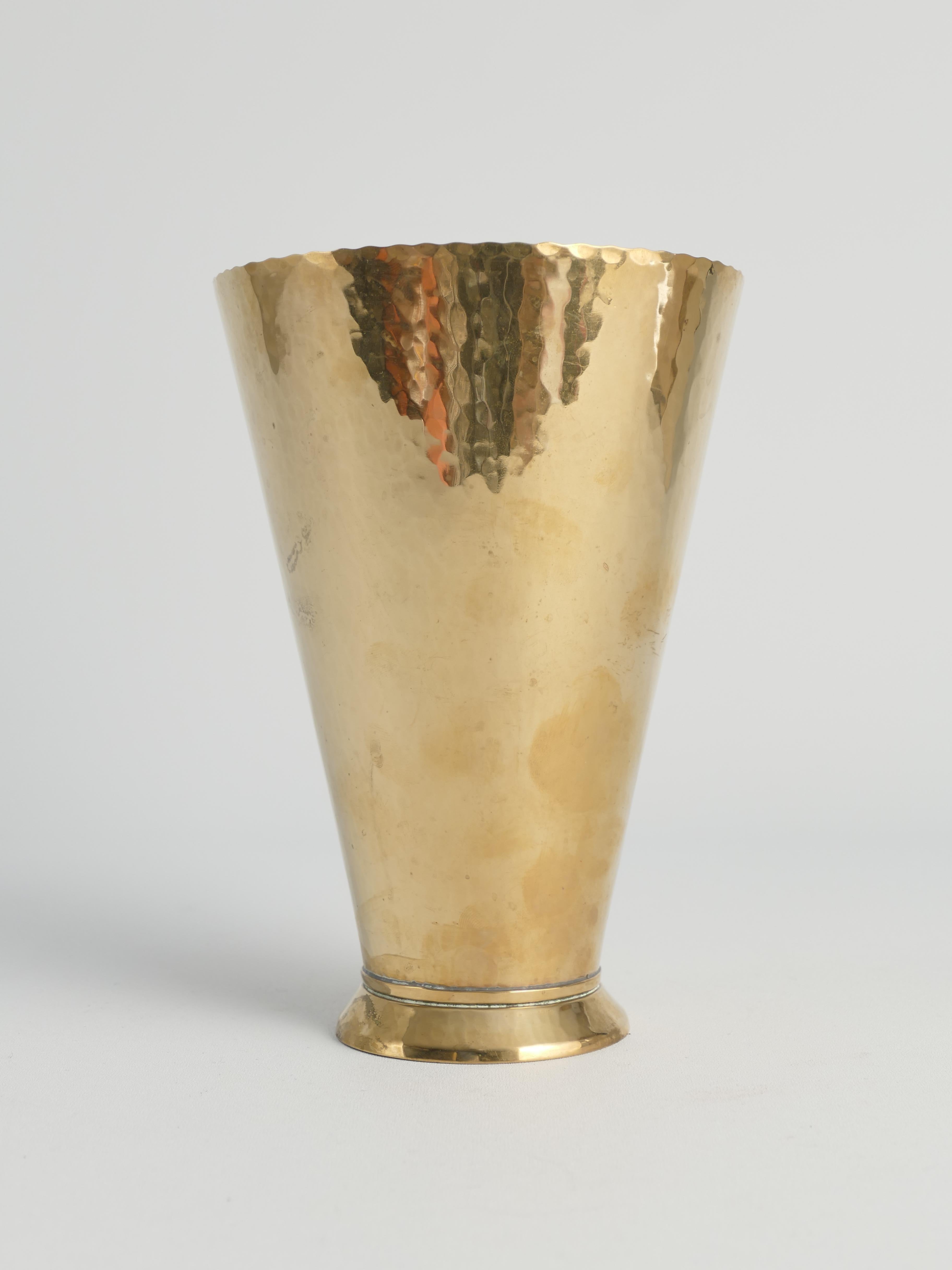 Swedish Scandinavian Modern Handmade Conical Brass Vase, Sweden 1949 For Sale