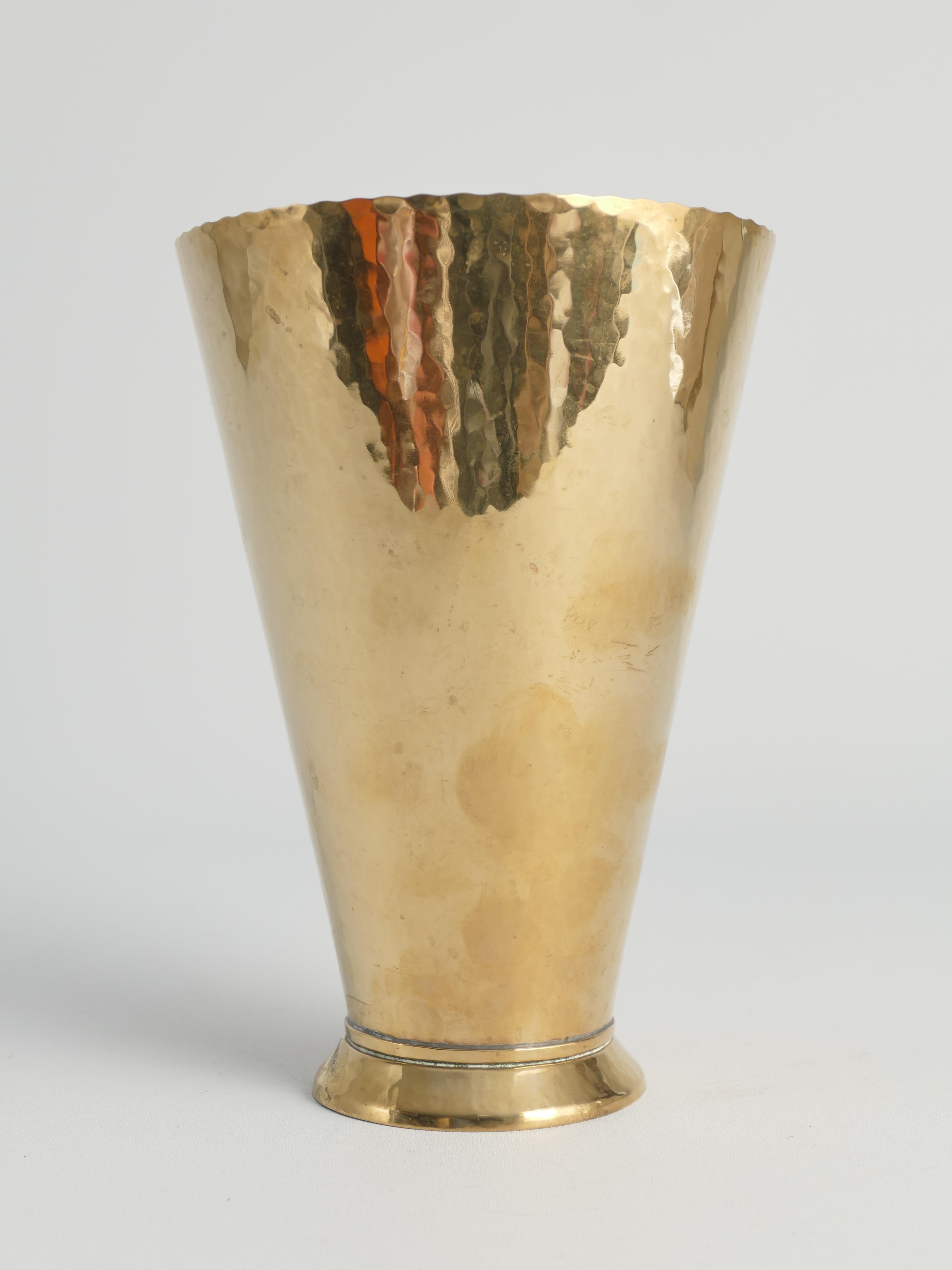 Hand-Crafted Scandinavian Modern Handmade Conical Brass Vase, Sweden 1949 For Sale