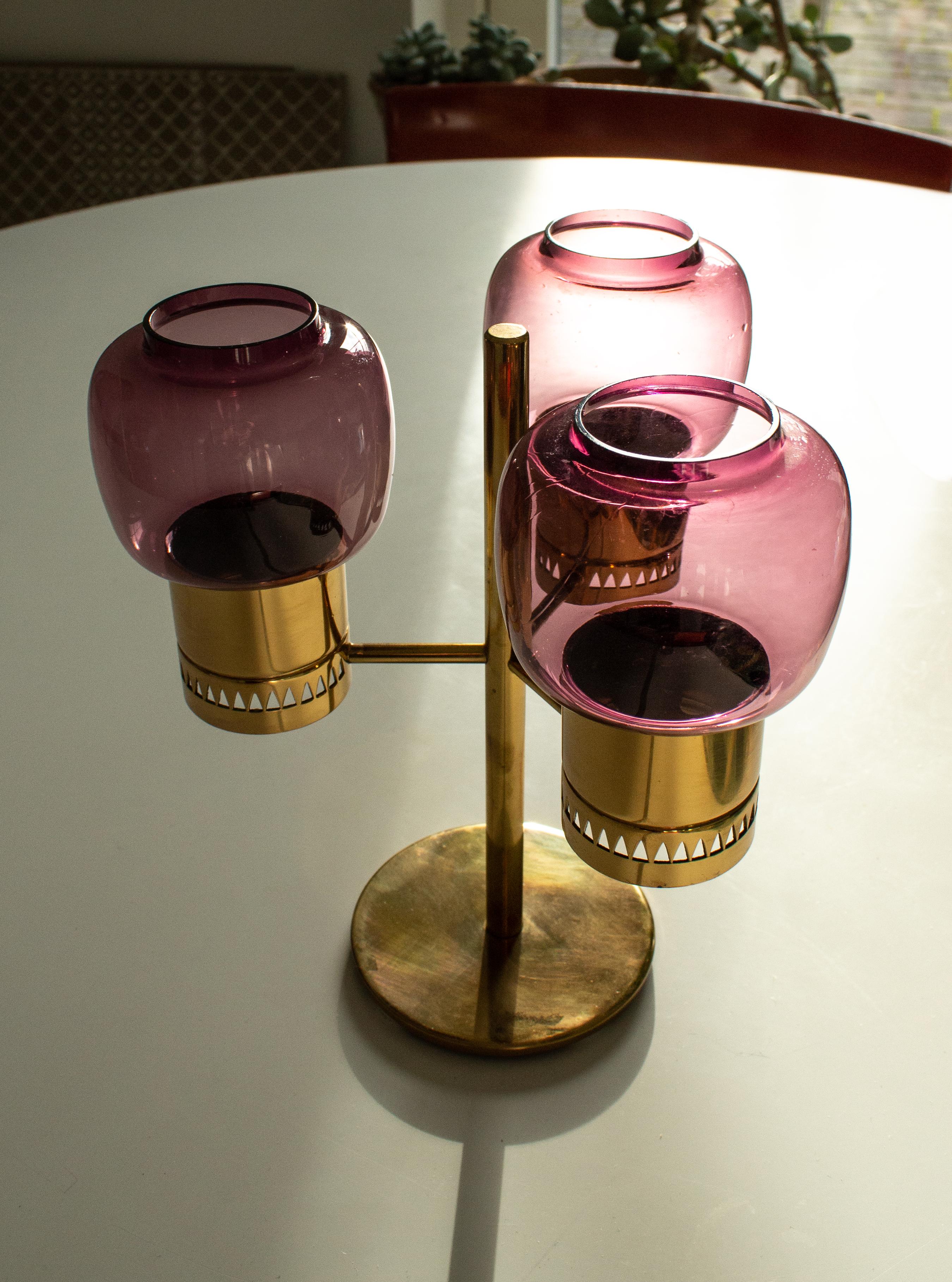 Scandinavian Modern Hans-Agne Jakobsson Candle Holder Brass and Hand Blown Glass For Sale 3