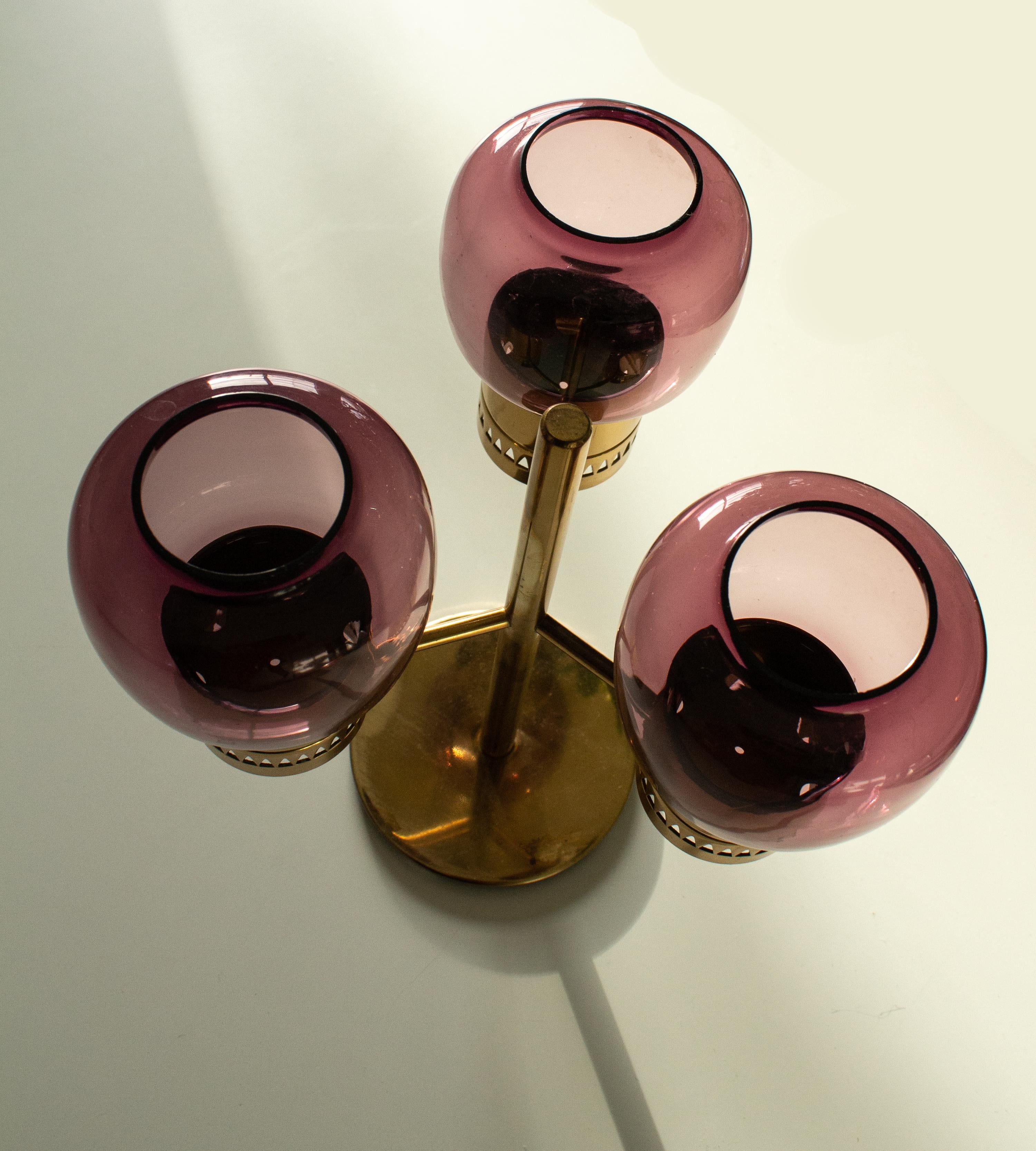 Porte-bougies scandinave moderne Hans-Agne Jakobsson en laiton et verre soufflé à la main en vente 2