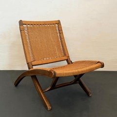 Scandinavian Modern Hans Wegner Style Folding Rope Lounge Chair
