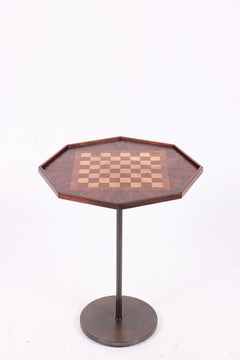 Scandinavian Modern Hexagonal Rosewood Chess Table with Patinated Base, 1960
