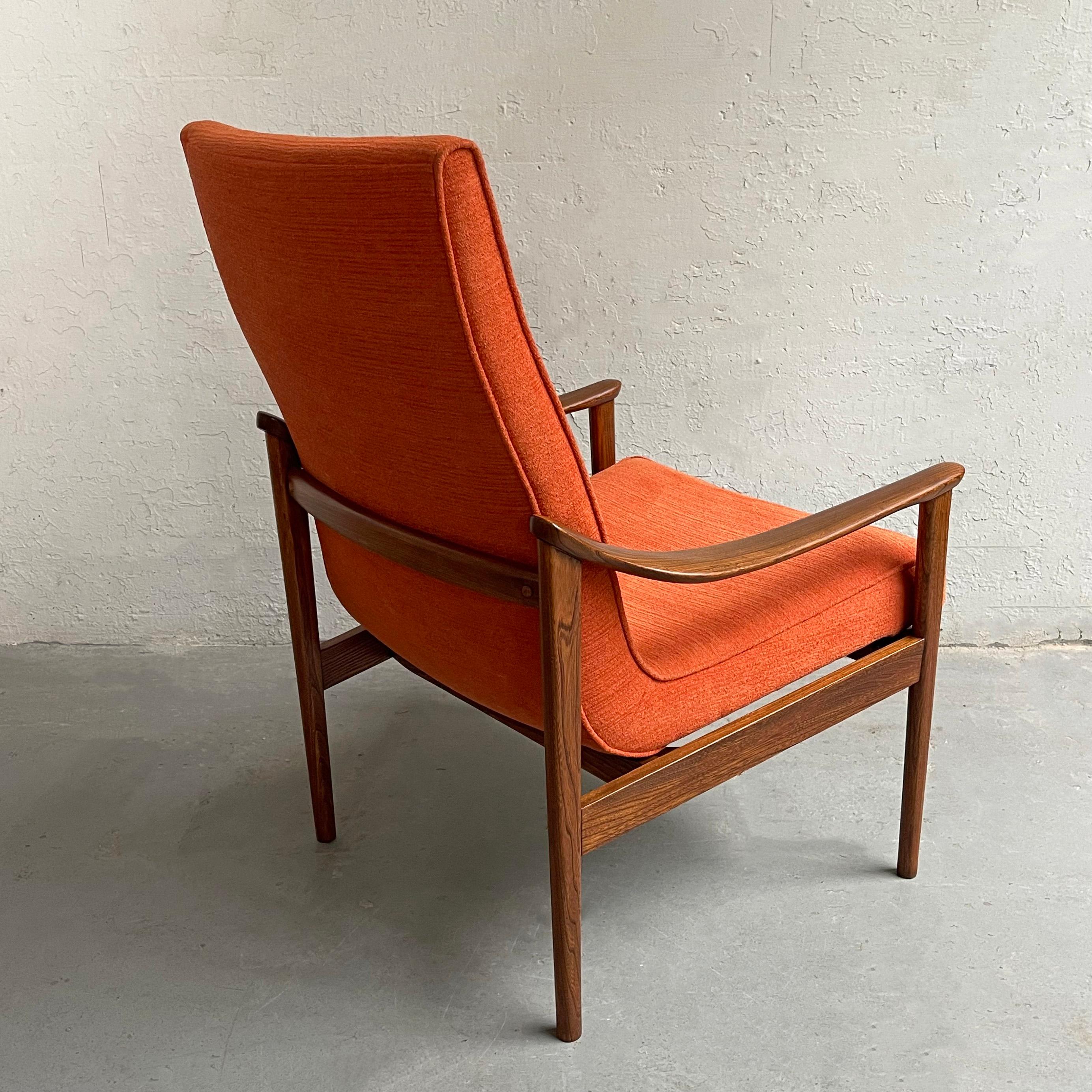 Chenille Scandinavian Modern High Back Lounge Chair For Sale