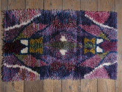 Scandinavian Modern High Pile Geometric Handmade Wool Rya Rug, Sweden 1960s