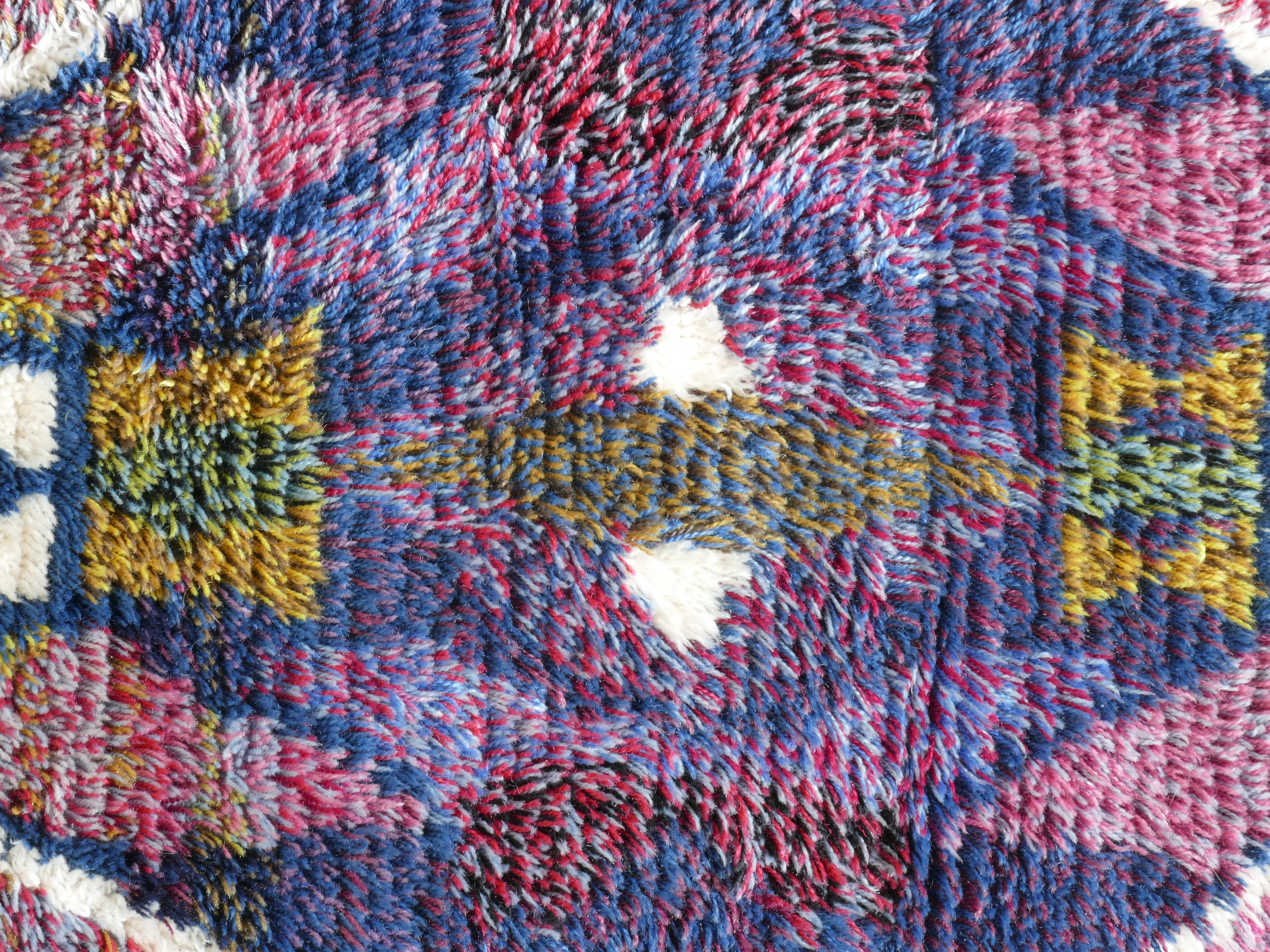 Lana The Modern Scandinavian Tappeto geometrico in lana Rya fatto a mano, Svezia 1960s in vendita
