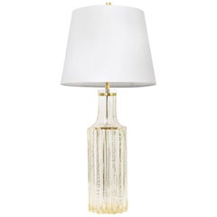 Scandinavian Modern Highly Textured Clear Glass Table Lamp with Brass Details