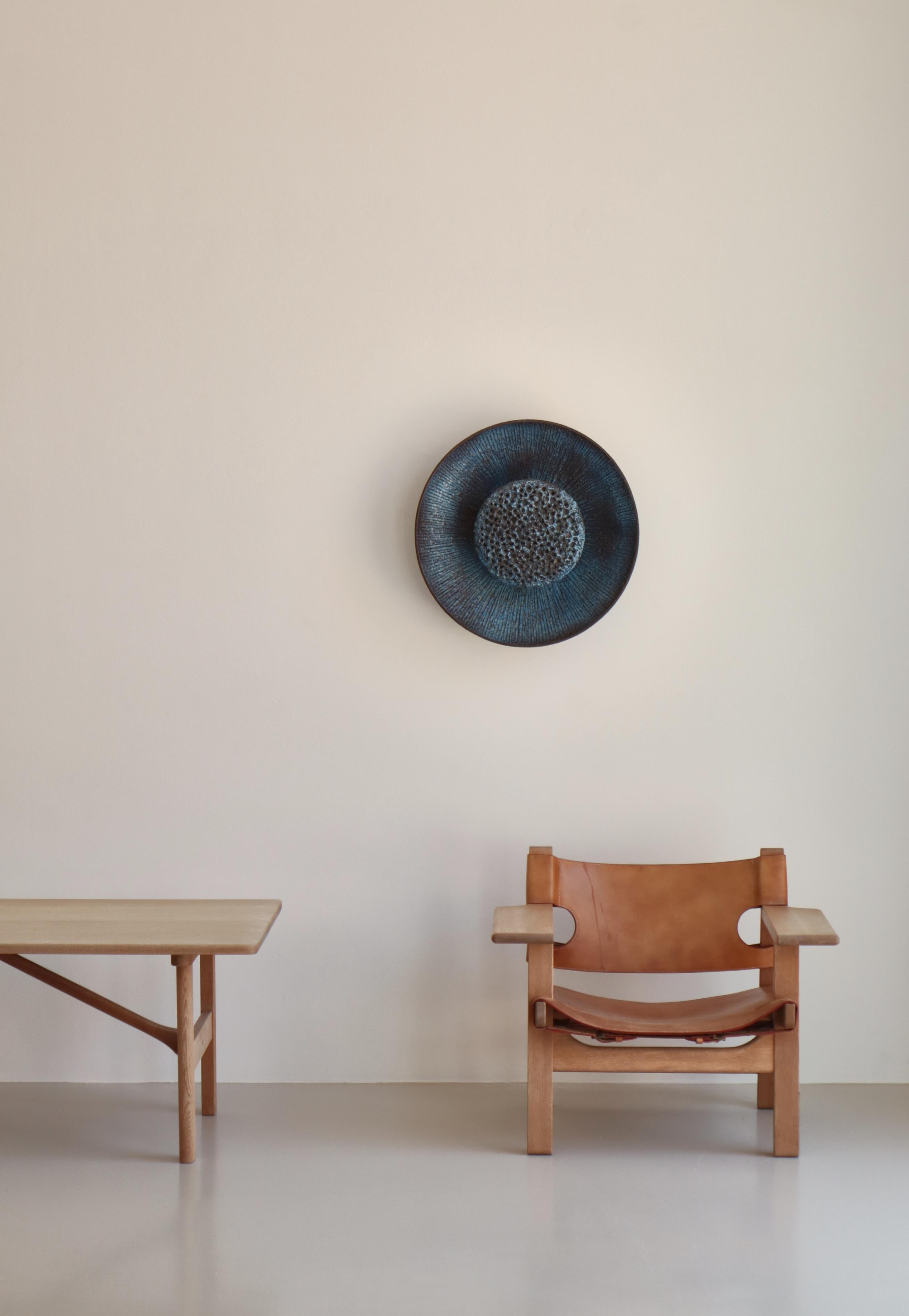 Huge ceramic wall sconce in blue glazing from Danish manufacturer 