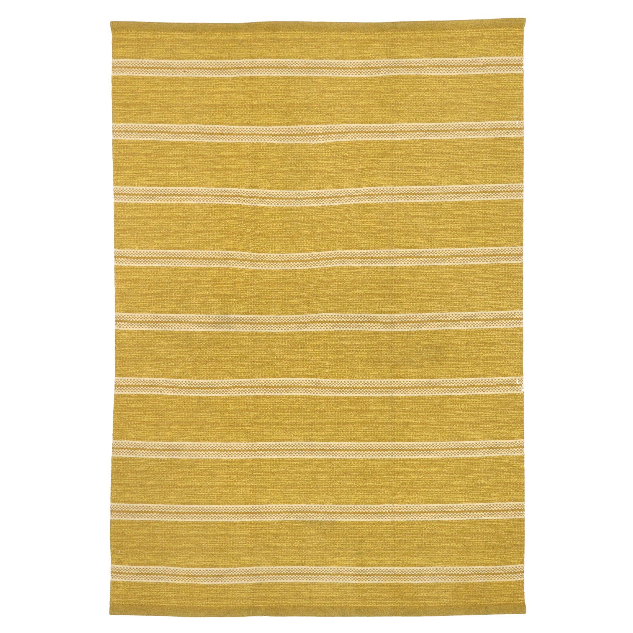 Scandinavian Modern Hygge Vintage Gold Swedish Rollakan Kilim Rug