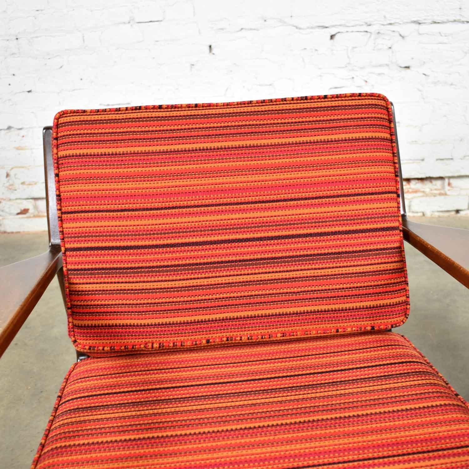 Scandinavian Modern Ib Kofod-Larsen Lounge Chairs for Selig in Red Stripe Fabric 6