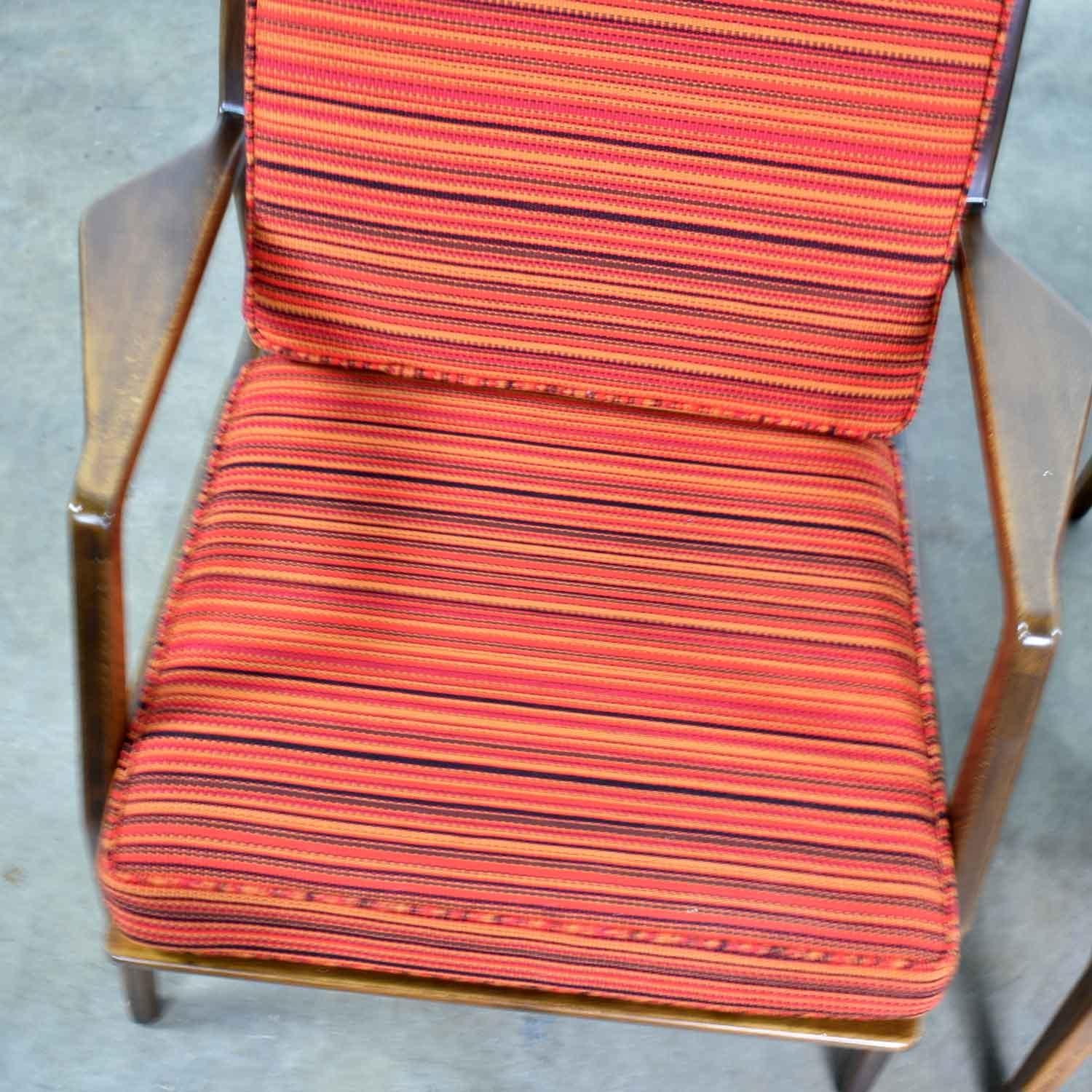 Scandinavian Modern Ib Kofod-Larsen Lounge Chairs for Selig in Red Stripe Fabric 7