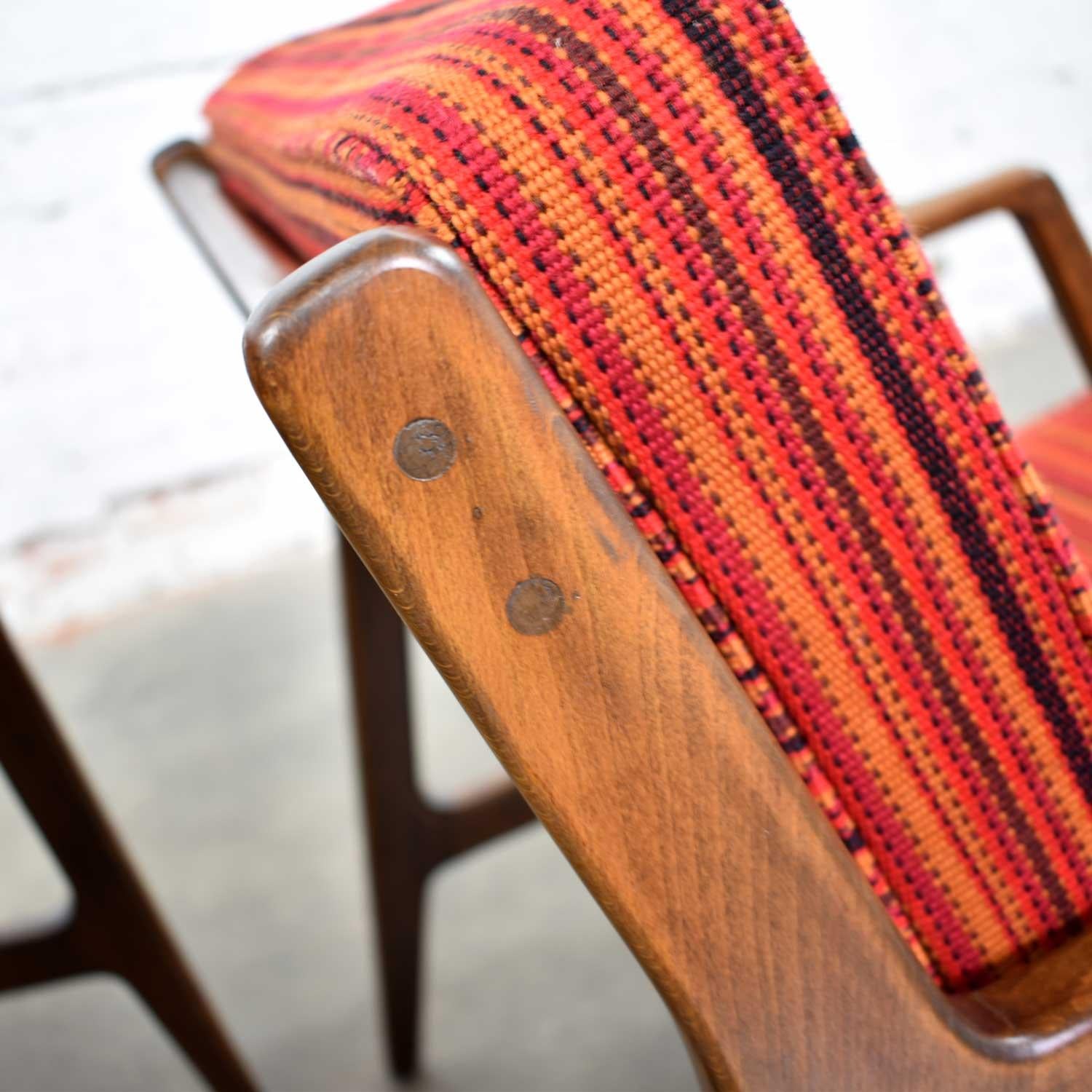 Scandinavian Modern Ib Kofod-Larsen Lounge Chairs for Selig in Red Stripe Fabric 10