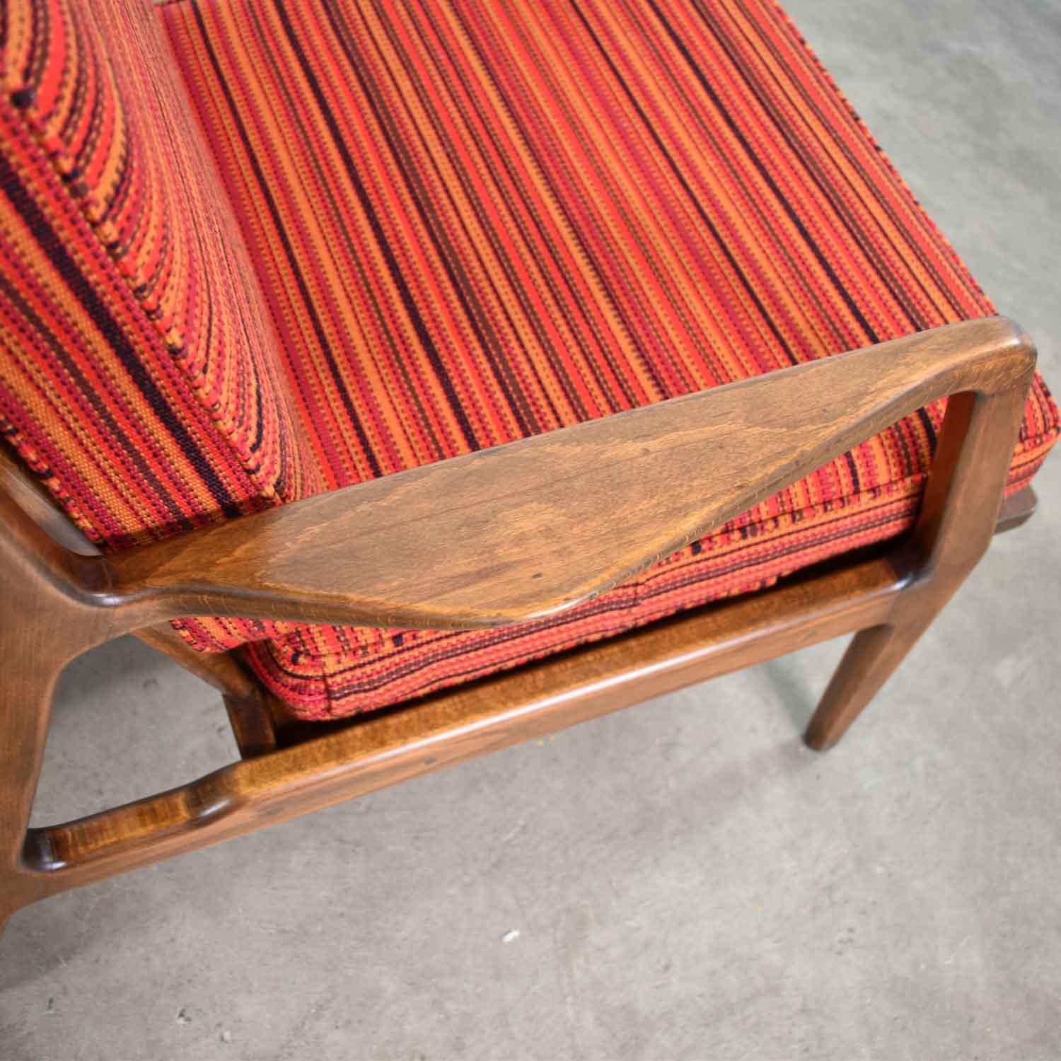 Scandinavian Modern Ib Kofod-Larsen Lounge Chairs for Selig in Red Stripe Fabric 11