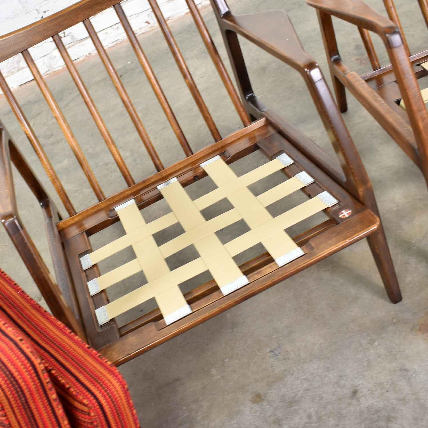Scandinavian Modern Ib Kofod-Larsen Lounge Chairs for Selig in Red Stripe Fabric 12