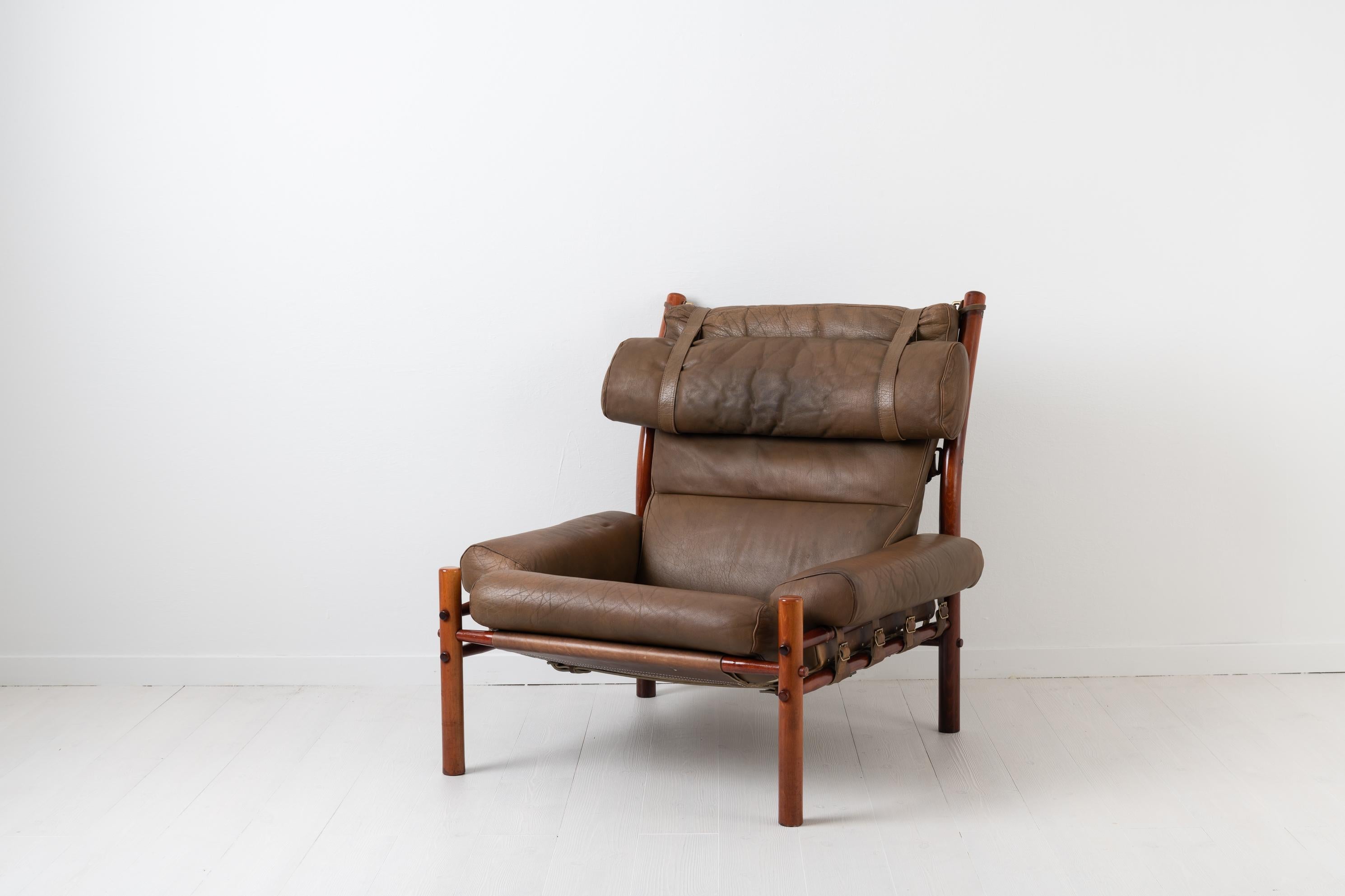 Scandinavian Modern lounge chair Inca by Swedish designer Arne Norell. Made during the 1960s by hand by Norell Möbler AB in their factory in Småland with exclusive Scandinavian leather and hardwood. The frame is held together by leather straps -