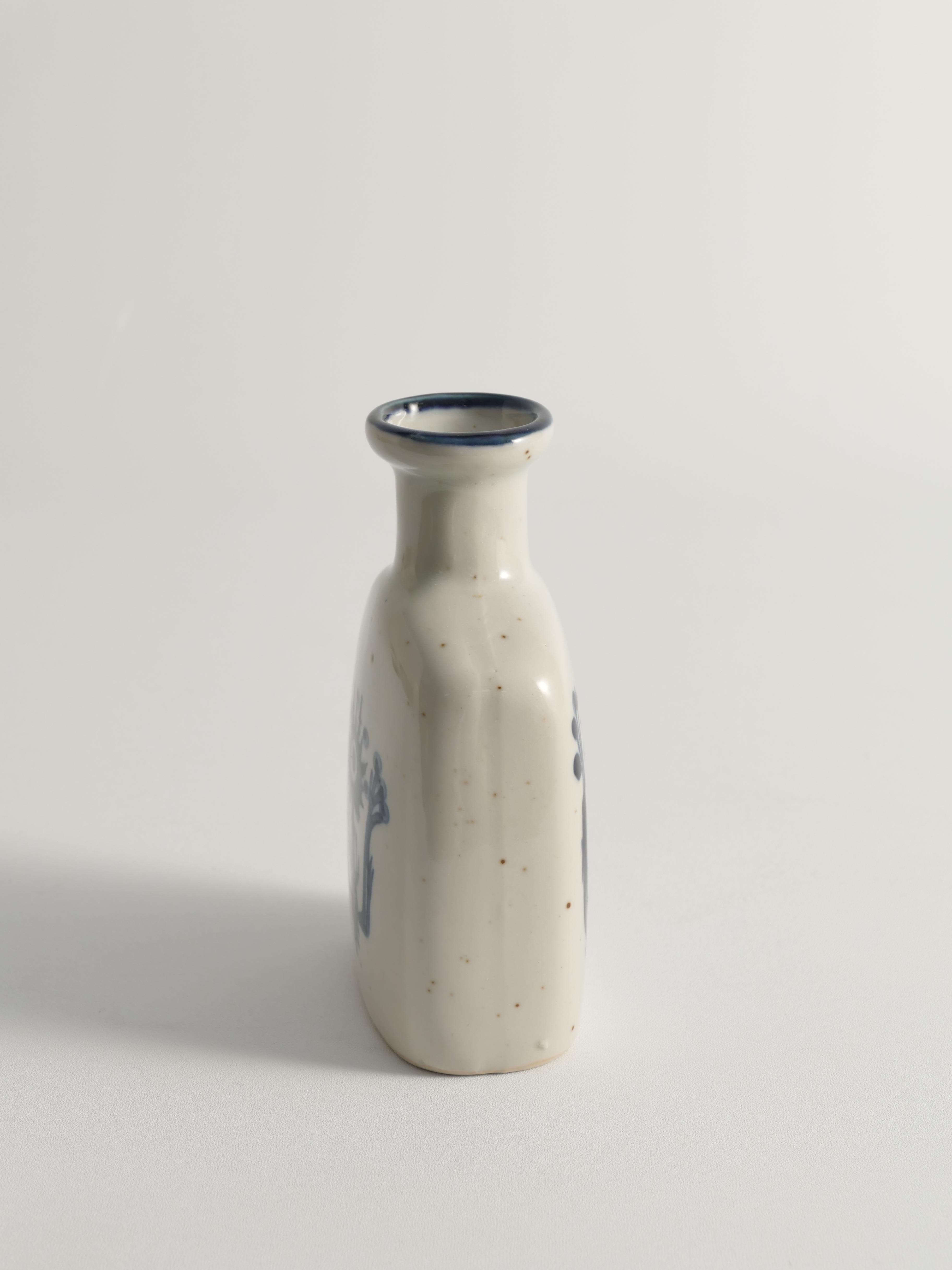 Late 20th Century Scandinavian Modern Blue Flower Motif Stoneware Vase Attributed to Berte Jessen