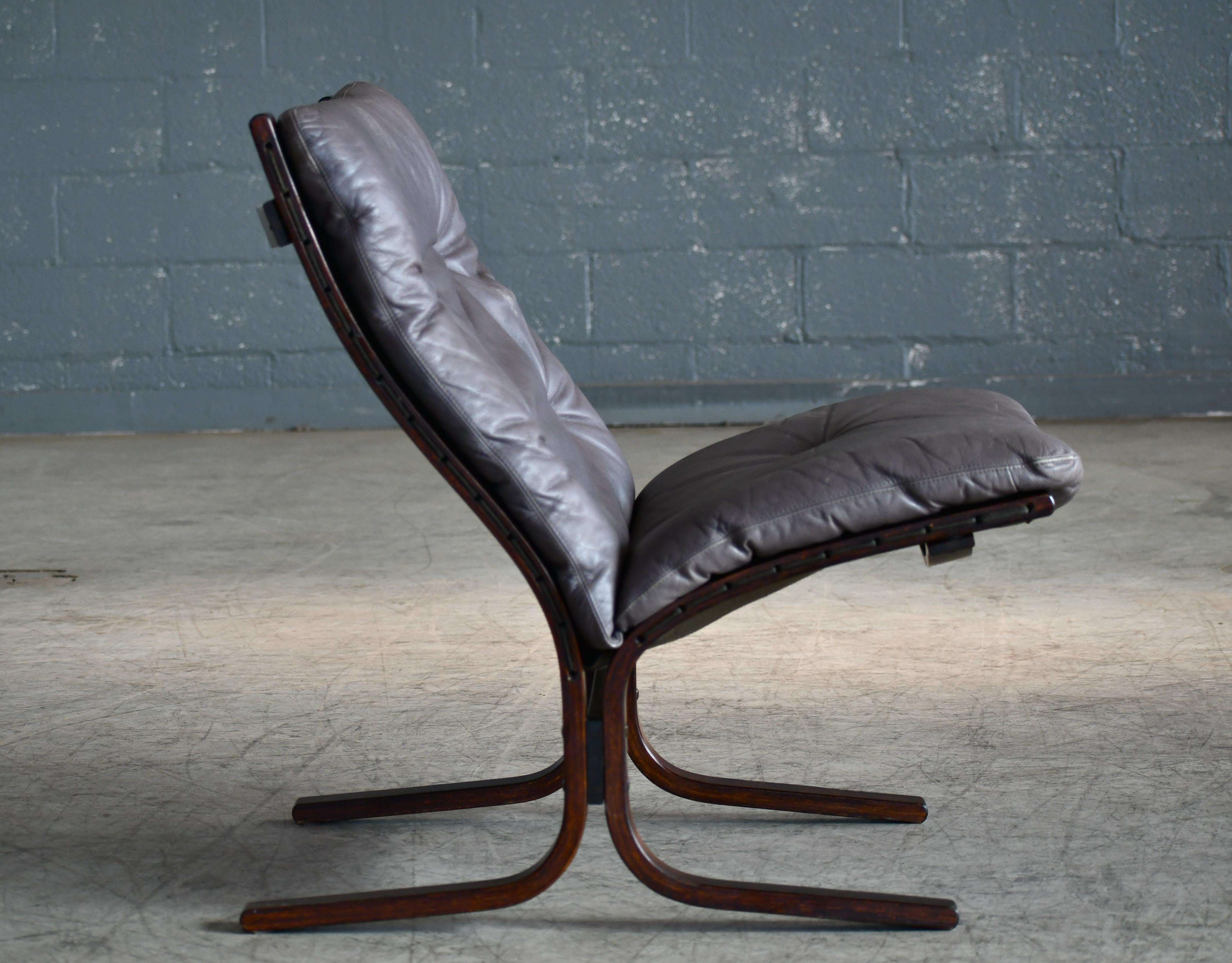 Norwegian Scandinavian Modern Ingmar Relling Lowback Siesta Chair Grey Patinated Leather