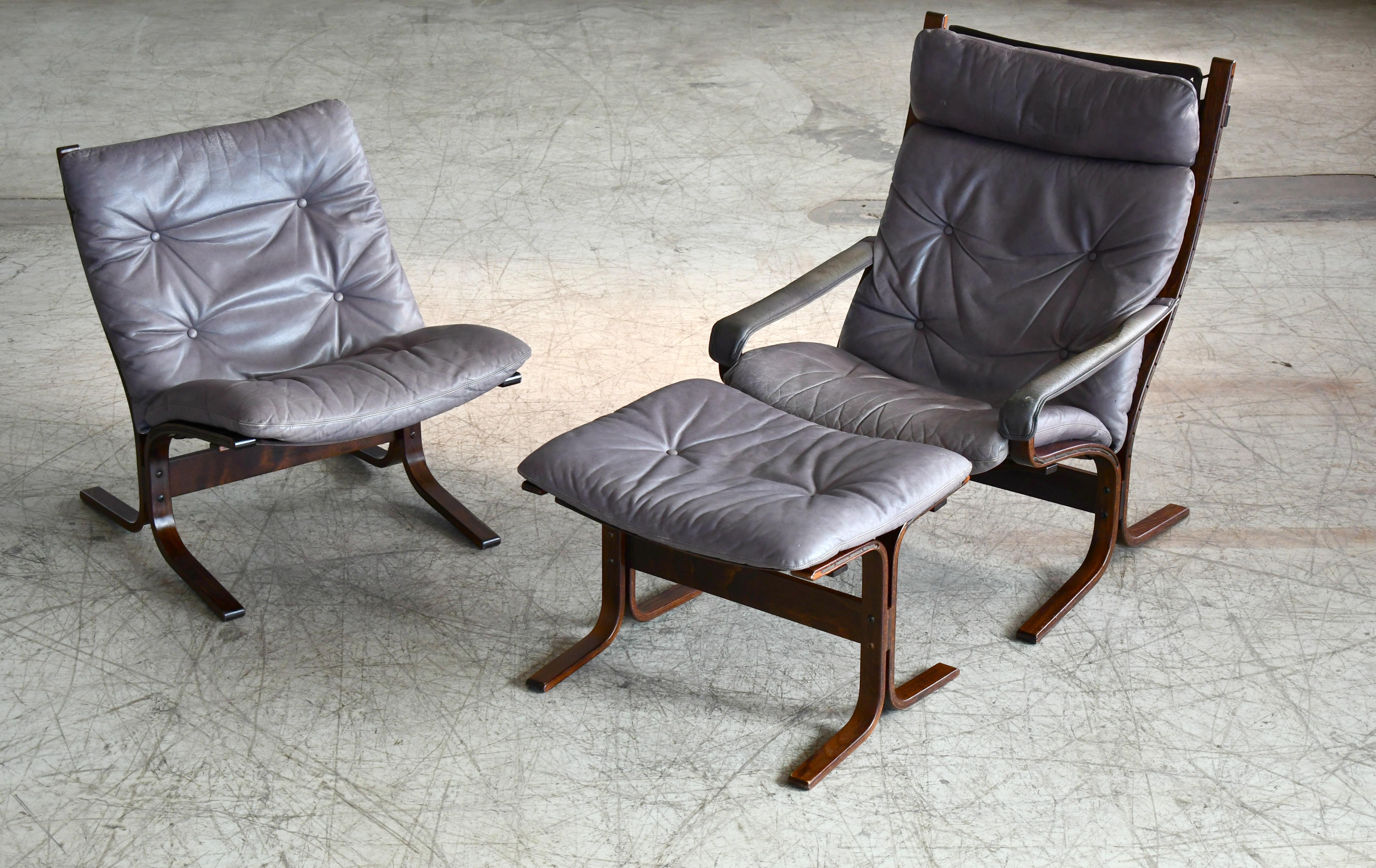 Scandinavian Modern Ingmar Relling Lowback Siesta Chair Grey Patinated Leather 2
