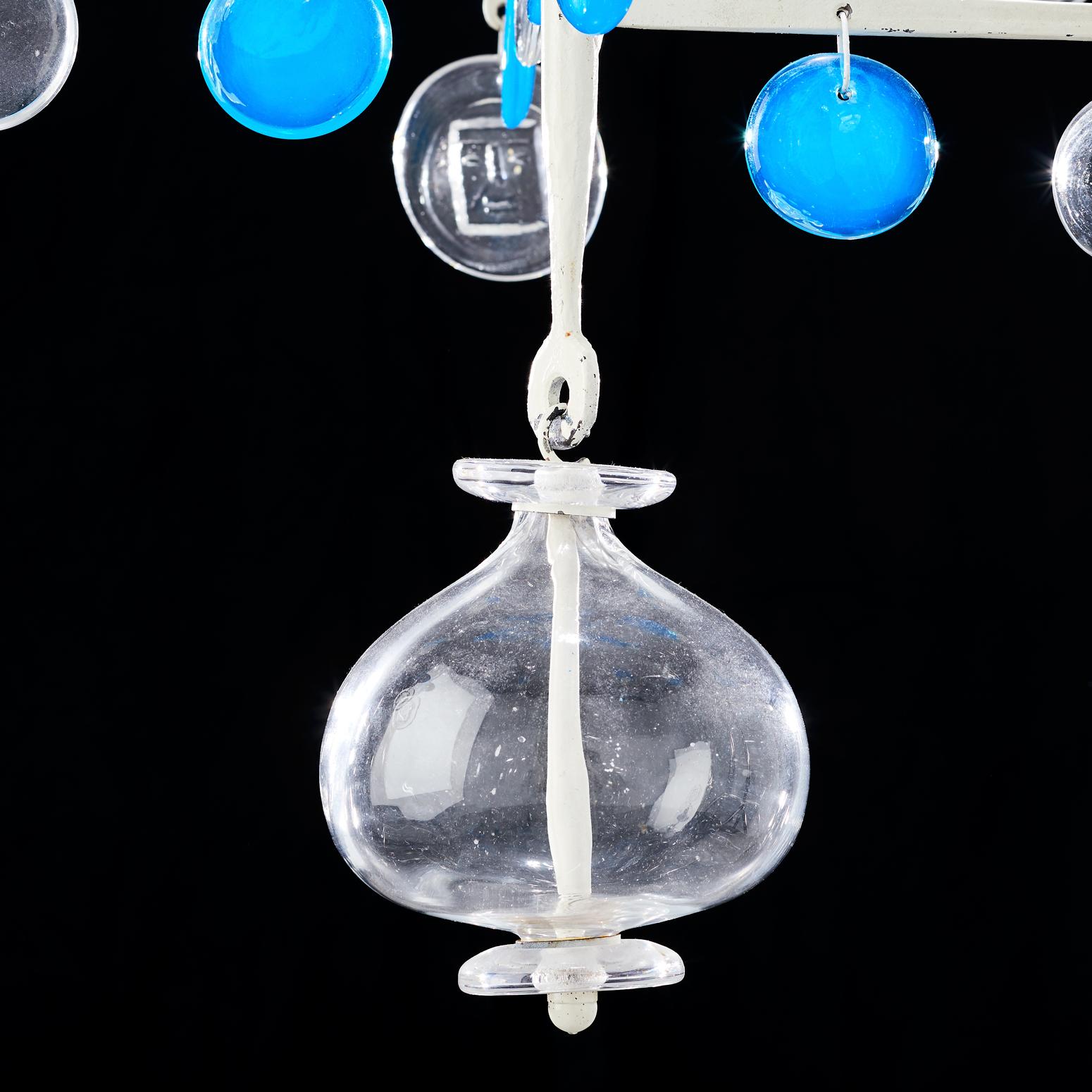 Late 20th Century Scandinavian Modern Iron and Glass Chandelier by Erik Hoglund for Boda Smide For Sale