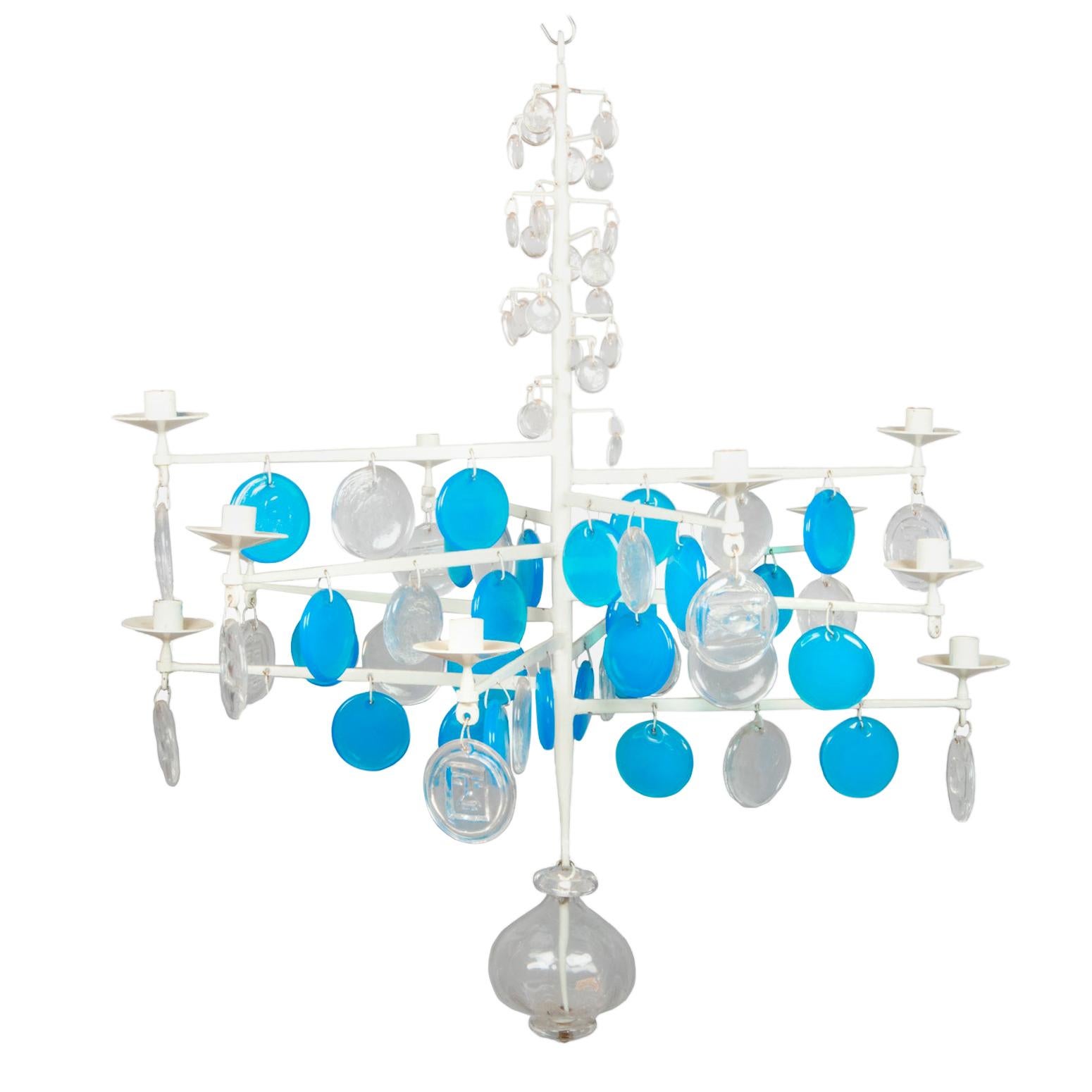 Scandinavian Modern Iron and Glass Chandelier by Erik Hoglund for Boda Smide For Sale