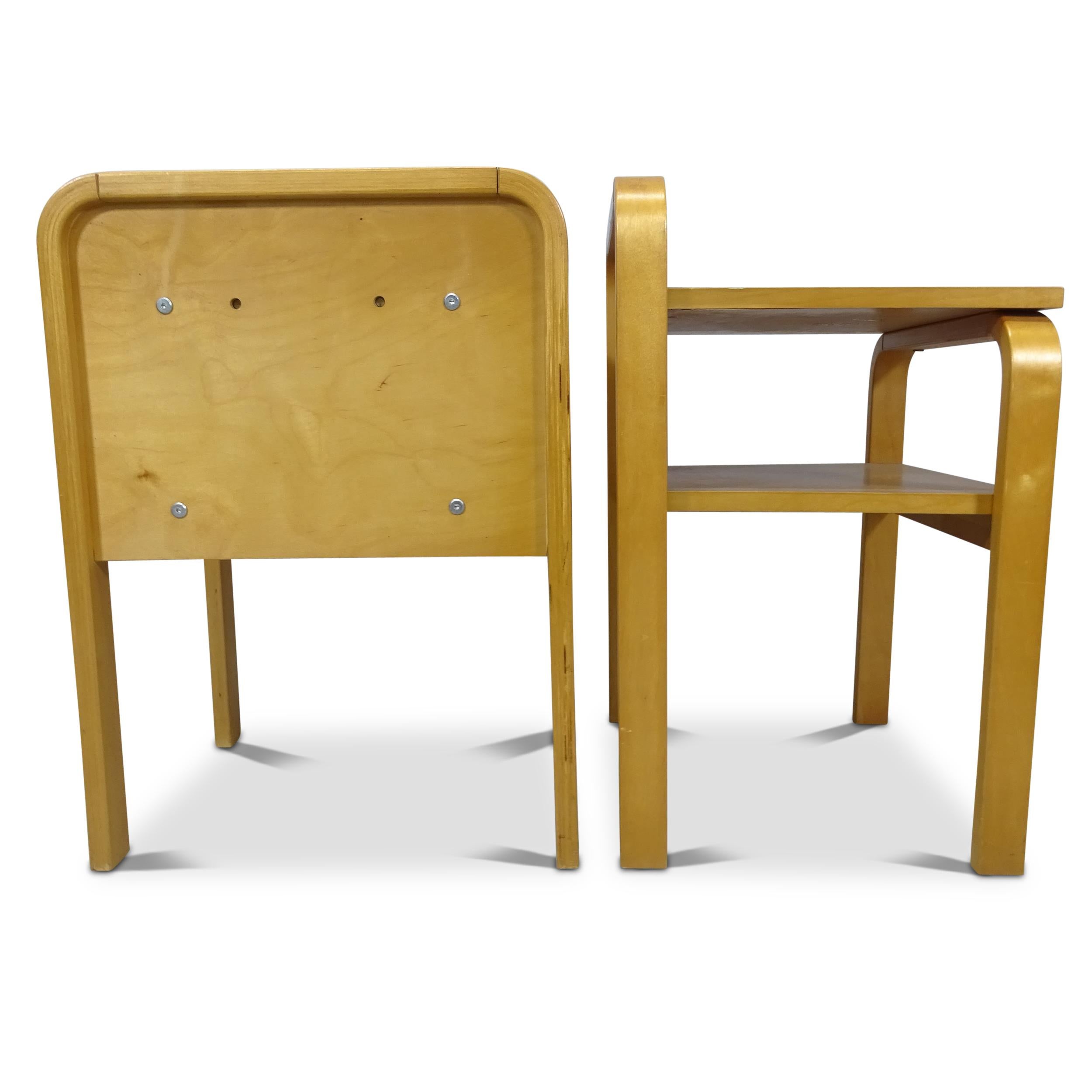 Mid-Century Modern Pair Mid Century Modern Isku of Finland Bent Plywood Birch Bedside Tables, 1980s For Sale