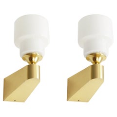 Scandinavian Modern Itsu Bass Sconces with Opal Glass Shades, Finland, 1950's