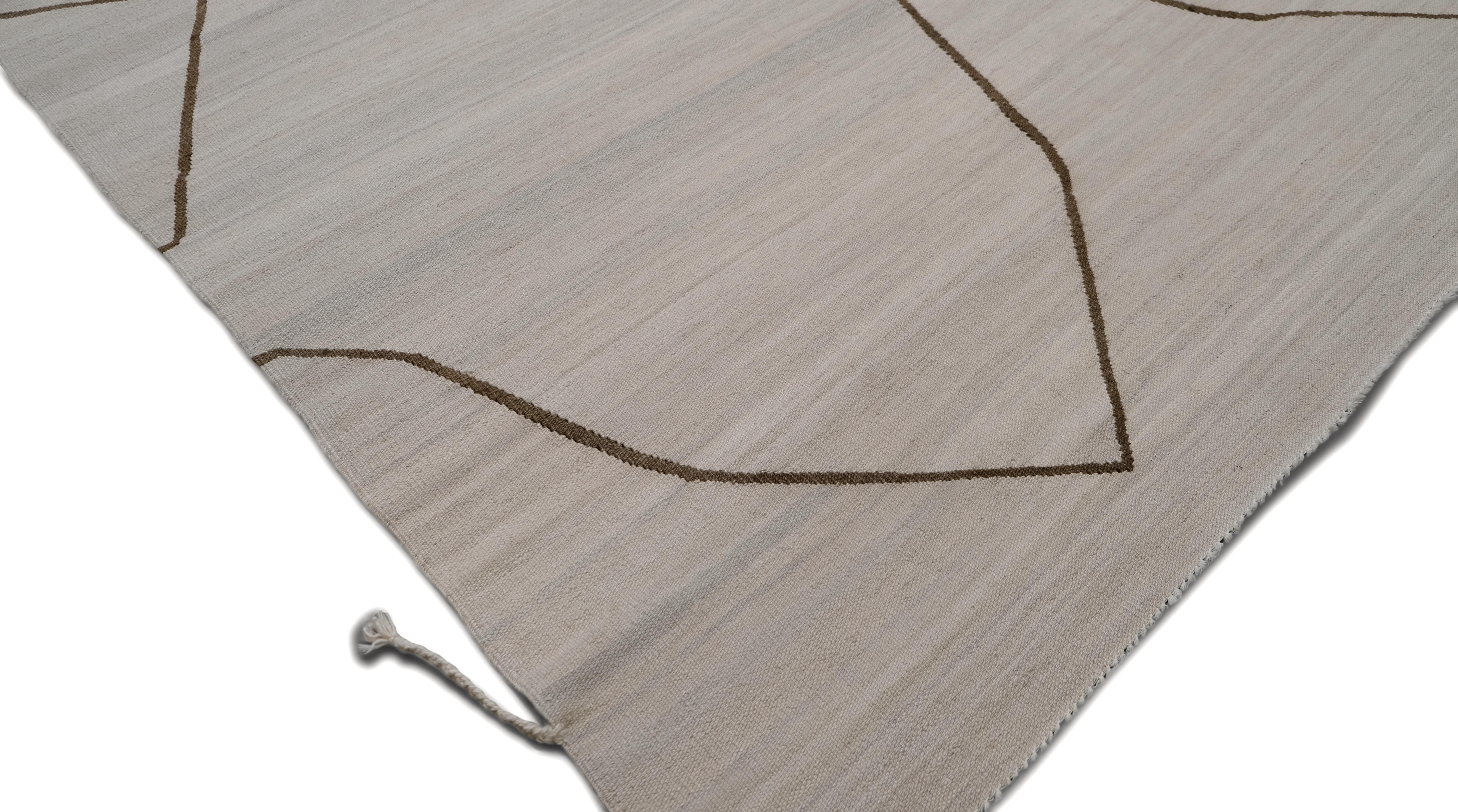 Scandinavo moderno Tappeto a trama piatta The Modern Scandinavian Avorio Marrone 9'6''x13'7'' in vendita