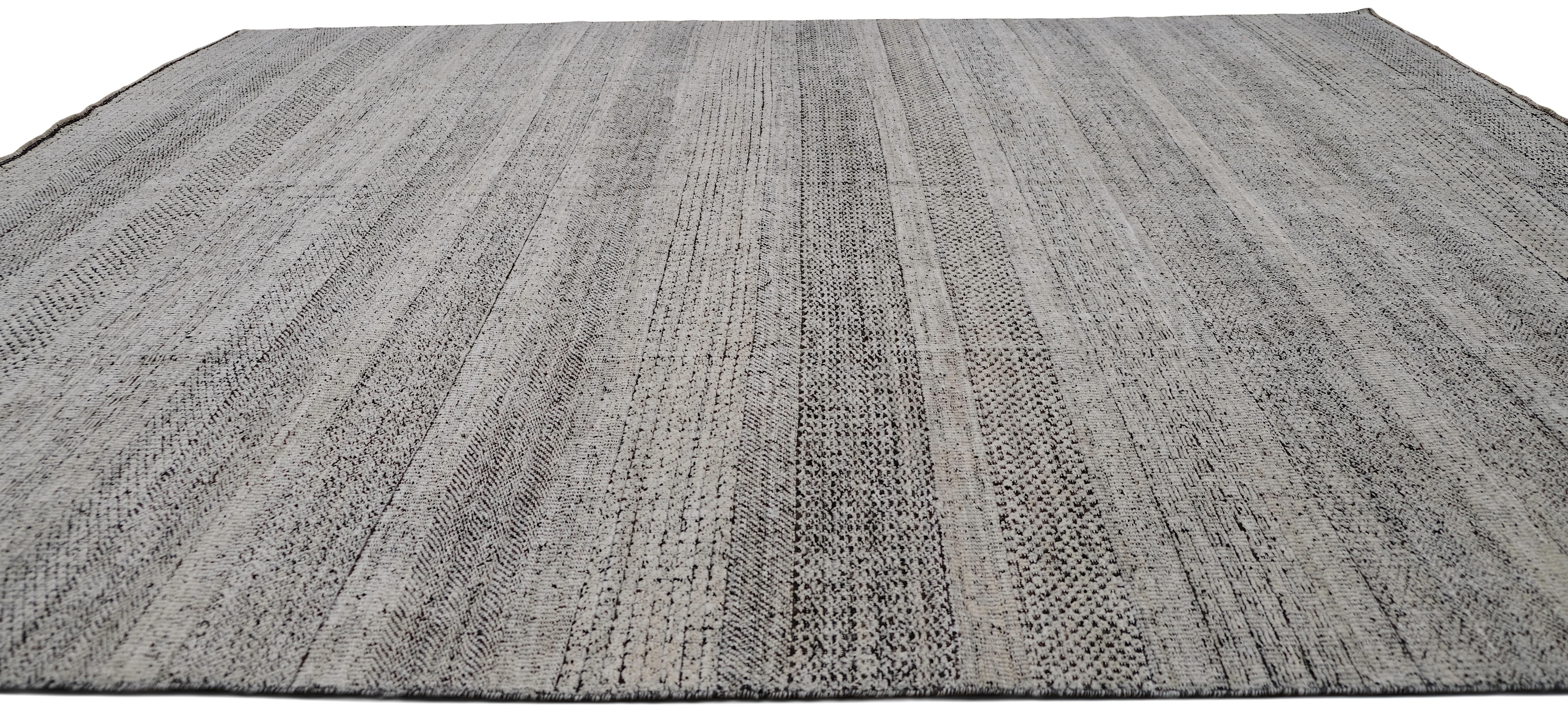 Annodato a mano The Modern Scandinavian Marrone Avorio  Tappeto in lana 12'4''x16'5'' in vendita
