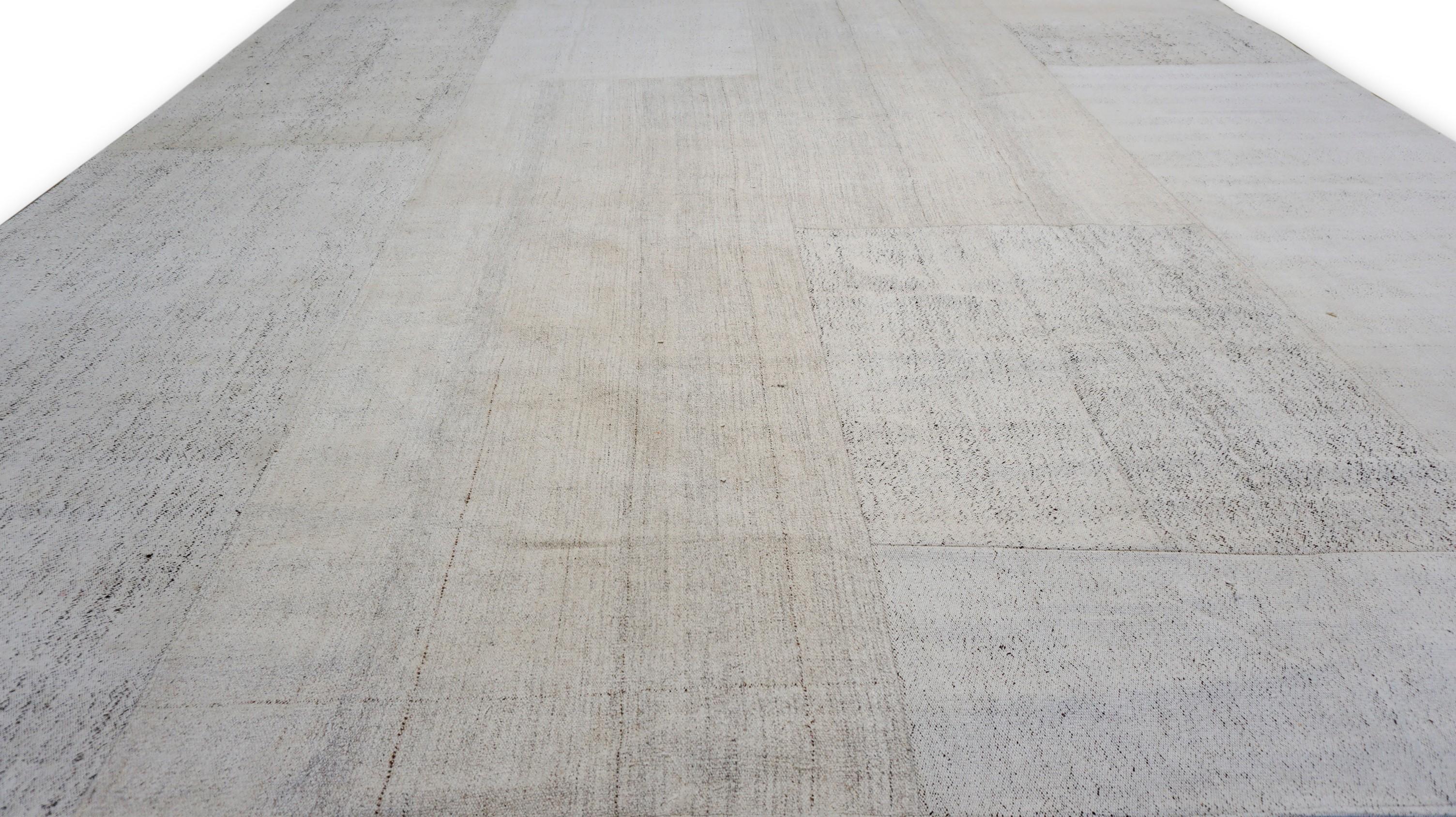 Scandinavian Modern Ivory Lt Grey Wool and Hemp Kilim 12'x15'1'' For Sale 5