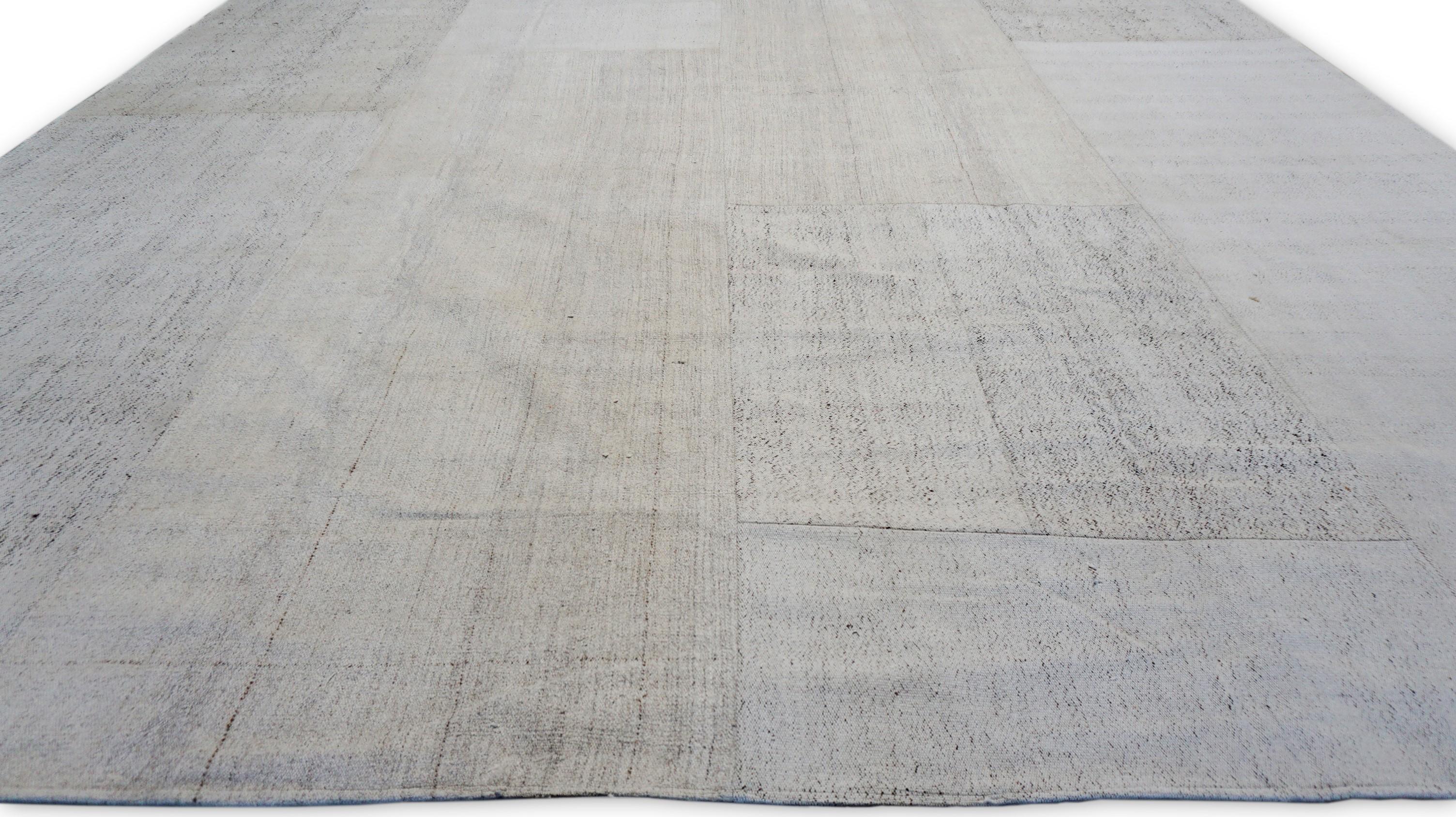 Scandinavian Modern Ivory Lt Grey Wool and Hemp Kilim 12'x15'1'' For Sale 2