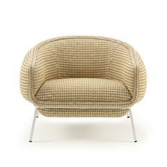 Scandinavian Modern Curved Armchair, Mustard Yellow, Ivory Base