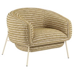 Scandinavian Modern Curved Armchair, Mustard Yellow, Ivory Base