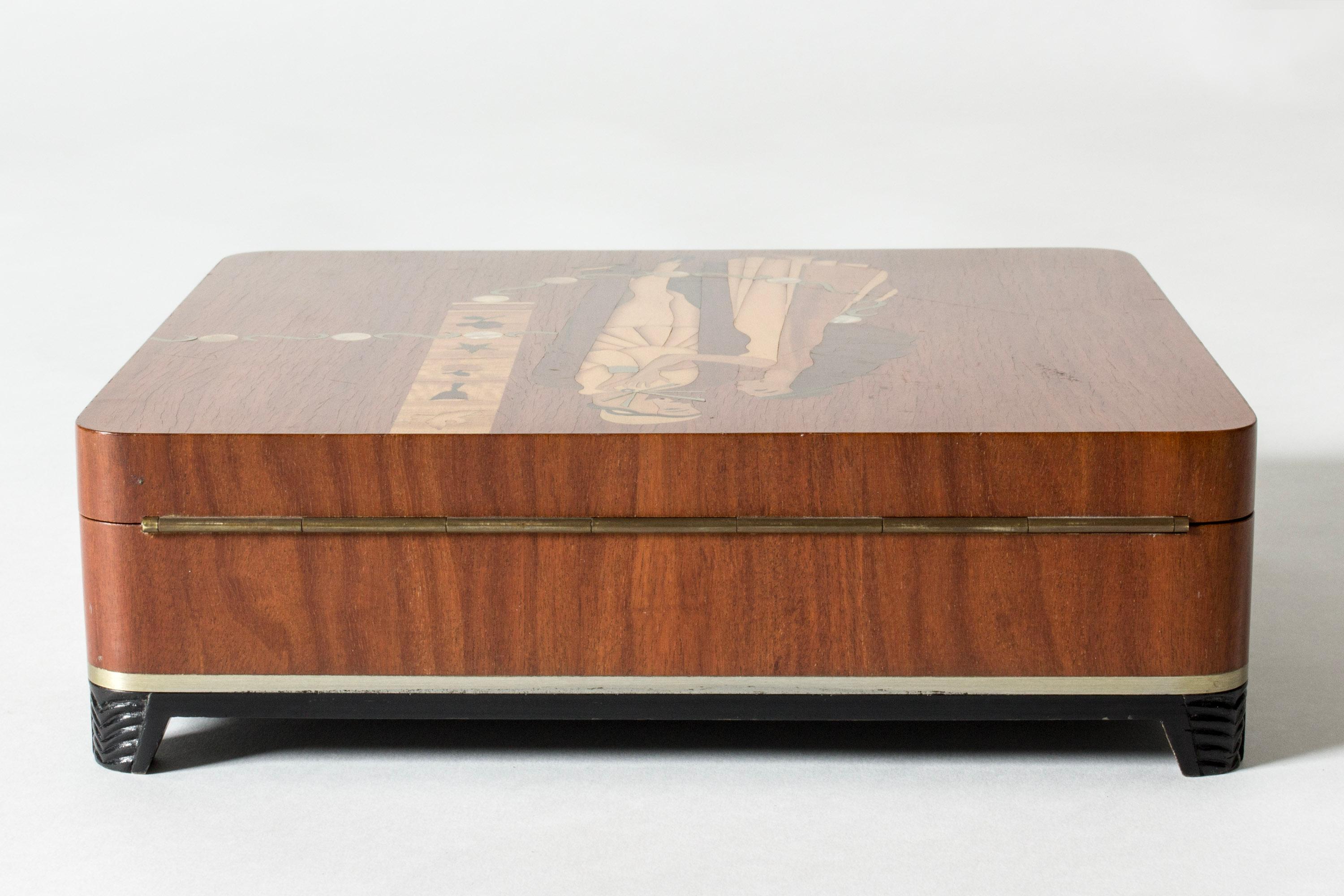 Swedish Scandinavian Modern Jewelry Box with Inlays from Mjölby Intarsia, Sweden, 1940s