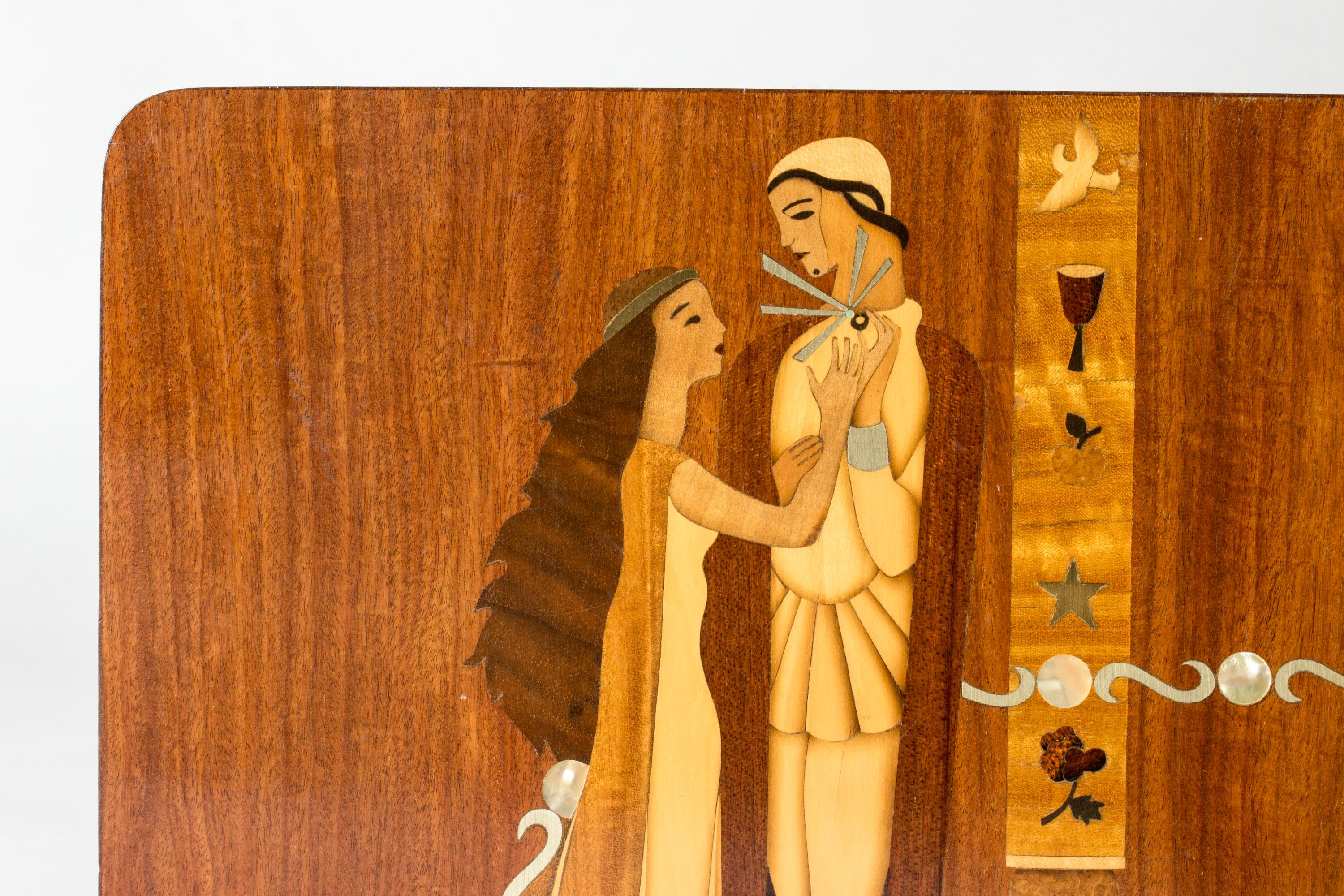 Wood Scandinavian Modern Jewelry Box with Inlays from Mjölby Intarsia, Sweden, 1940s