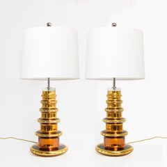 Scandinavian Modern Johansfors Pair of Gold Mercury Glass Lamps, Sweden, 1960
