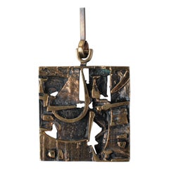 Scandinavian Modern Jorma Laine Bronze Cubist Brutalist Pendant Finland, 1970s