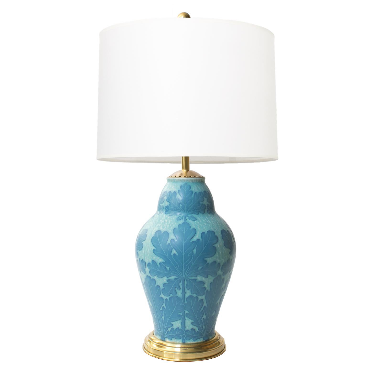 Scandinavian Modern Josef Ekberg Art Deco Ceramic Lamp with Oak Leaf Motif For Sale 1