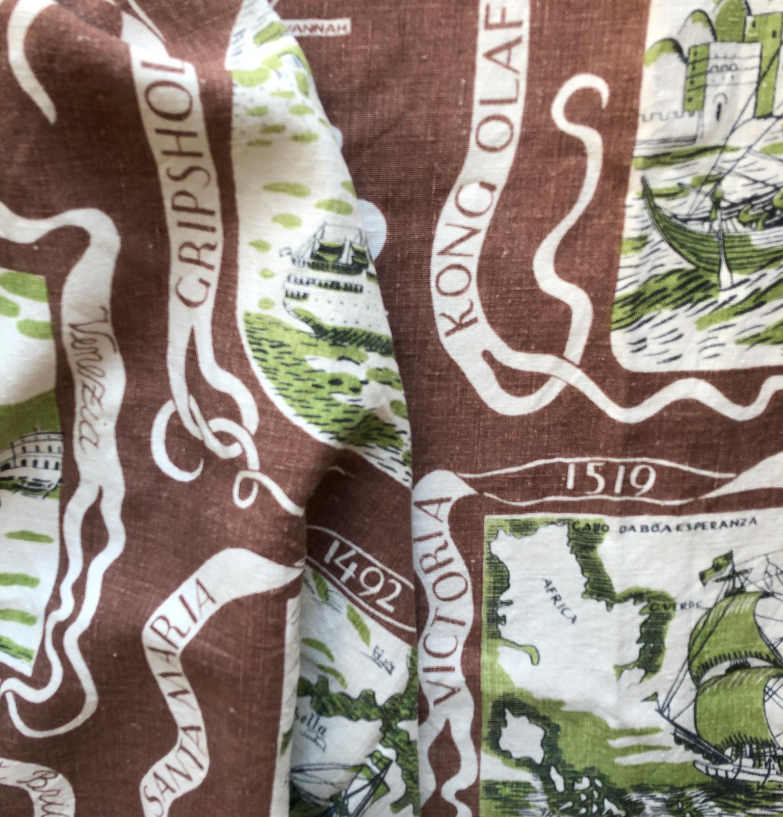 Skandinavisches modernes Josef Frank-Textil, „Navigate“ aus Leinen von 1944