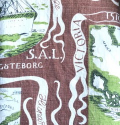 Scandinavian Modern Josef Frank Textil, "Navigate" from 1944 in Linen