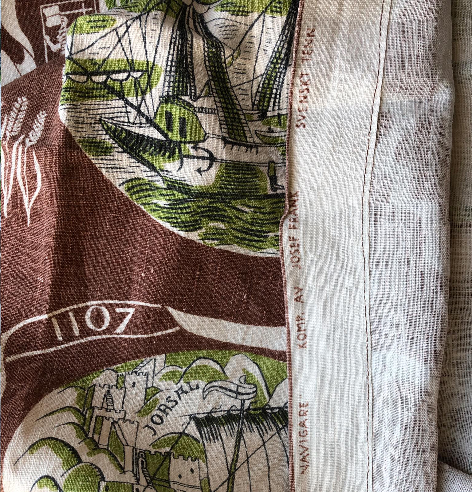 Skandinavisches modernes Josef Frank-Textil, „Navigate“ aus Leinen von 1944 im Zustand „Gut“ im Angebot in Stockholm, SE