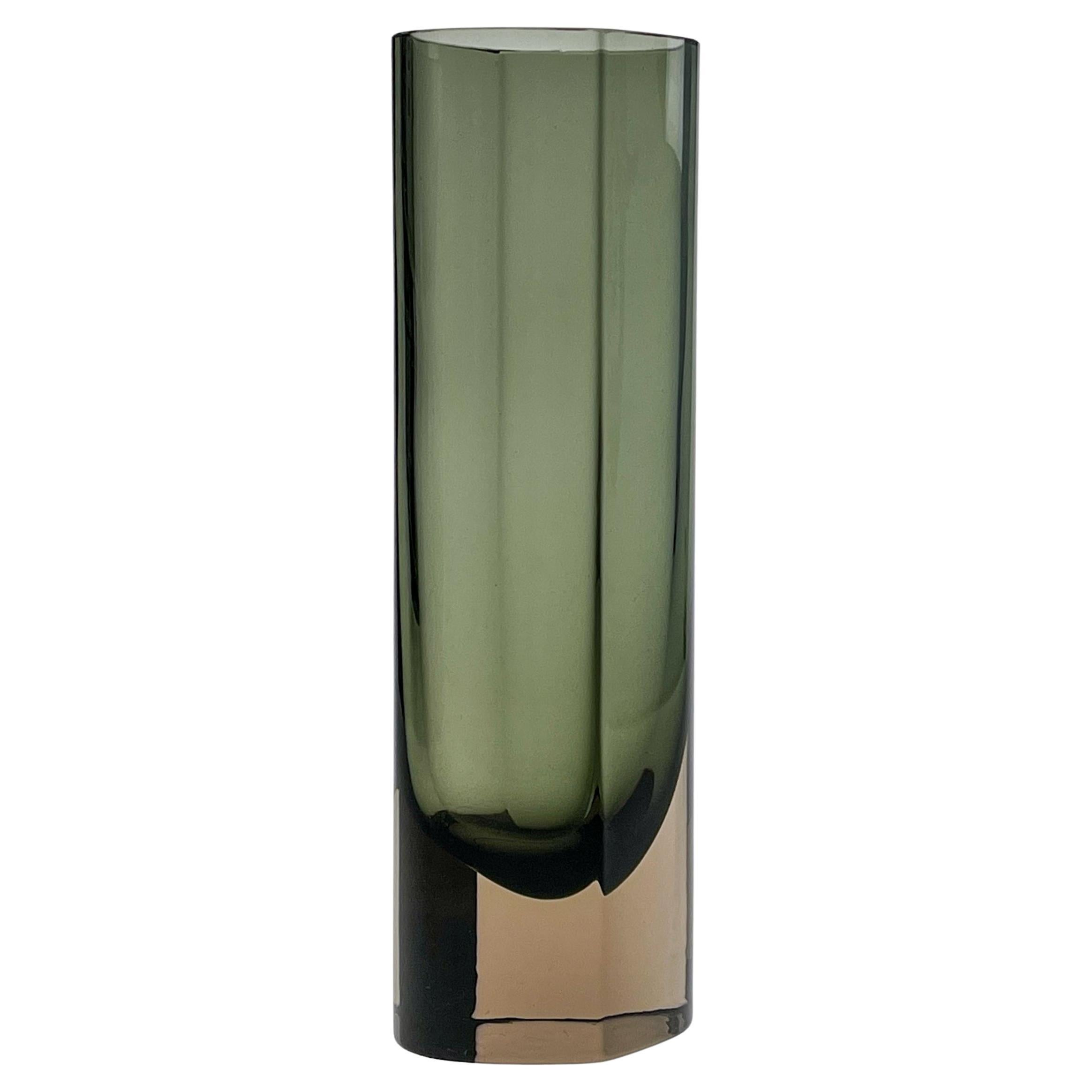 Scandinavian Modern Kaj Franck Art-Glass Vase Handblown Green Brown circa 1967 For Sale