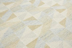 Scandinavian Modern Karina Kilim Rug in White, Light Blue and Sage Green 10 x 14