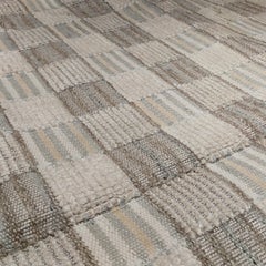 Scandinavian Modern Kilim Carpet in White, Taupe and Light Grey