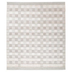 Scandinavian Modern Kilim Carpet in White, Taupe and Light Grey
