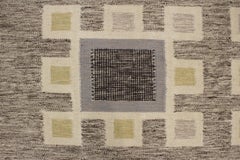 Scandinavian Modern Cecilia Kilim Rug in White, Black and Light Grey 10 x 14