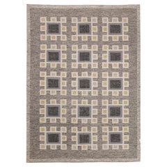 Alfombra moderna escandinava Kilim en blanco, negro y gris claro 10 x 14