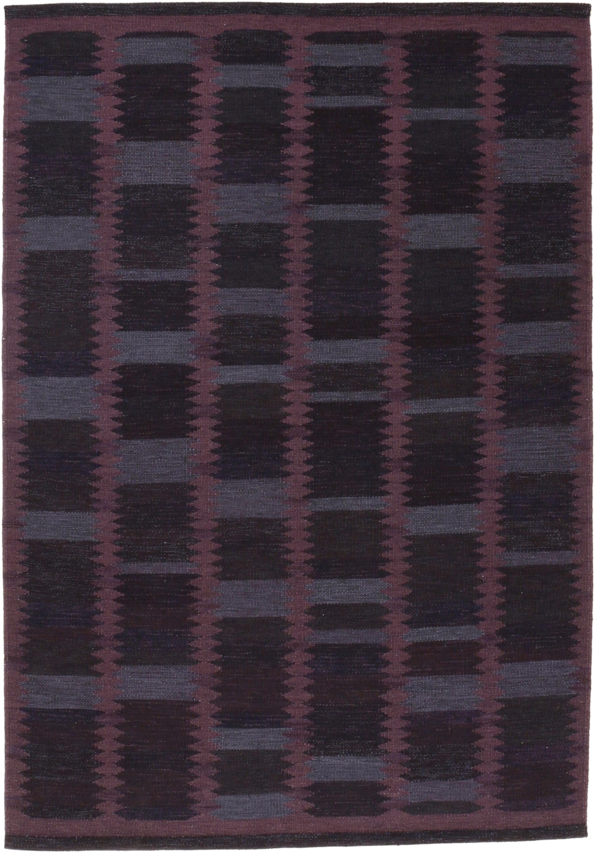 Contemporary Scandinavian Modern Kilim Rug with Blue and Aubergine