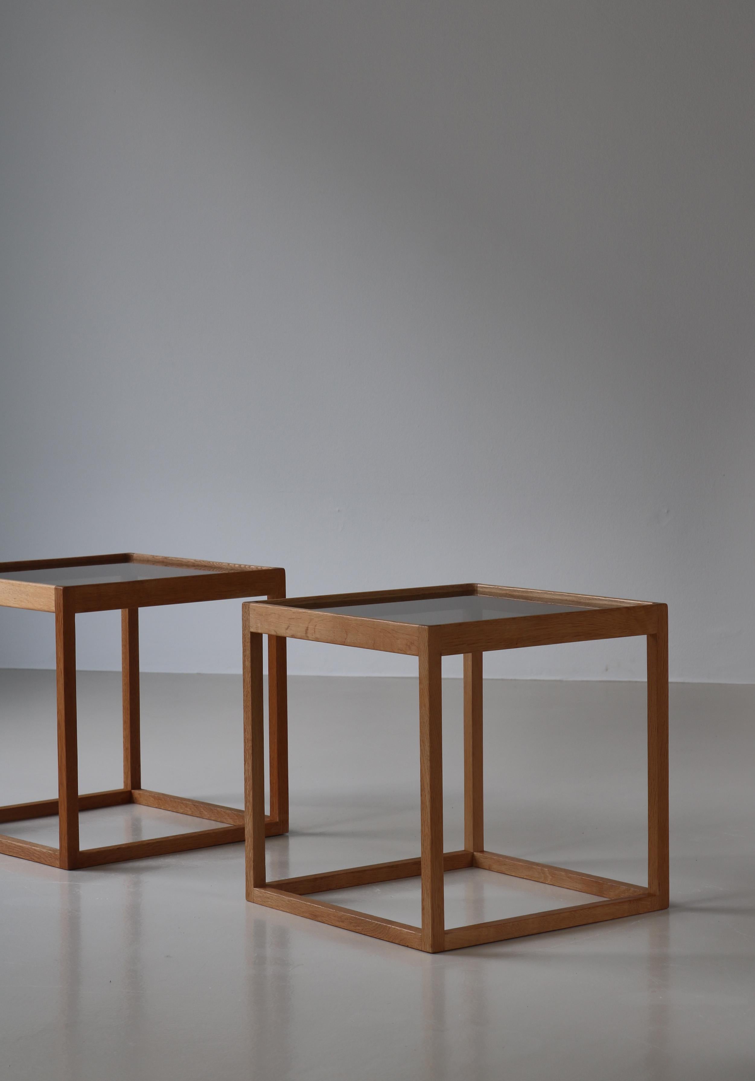 Danish Scandinavian Modern Kurt Østervig Cubic Side Tables, Oak & Glass, 1960s