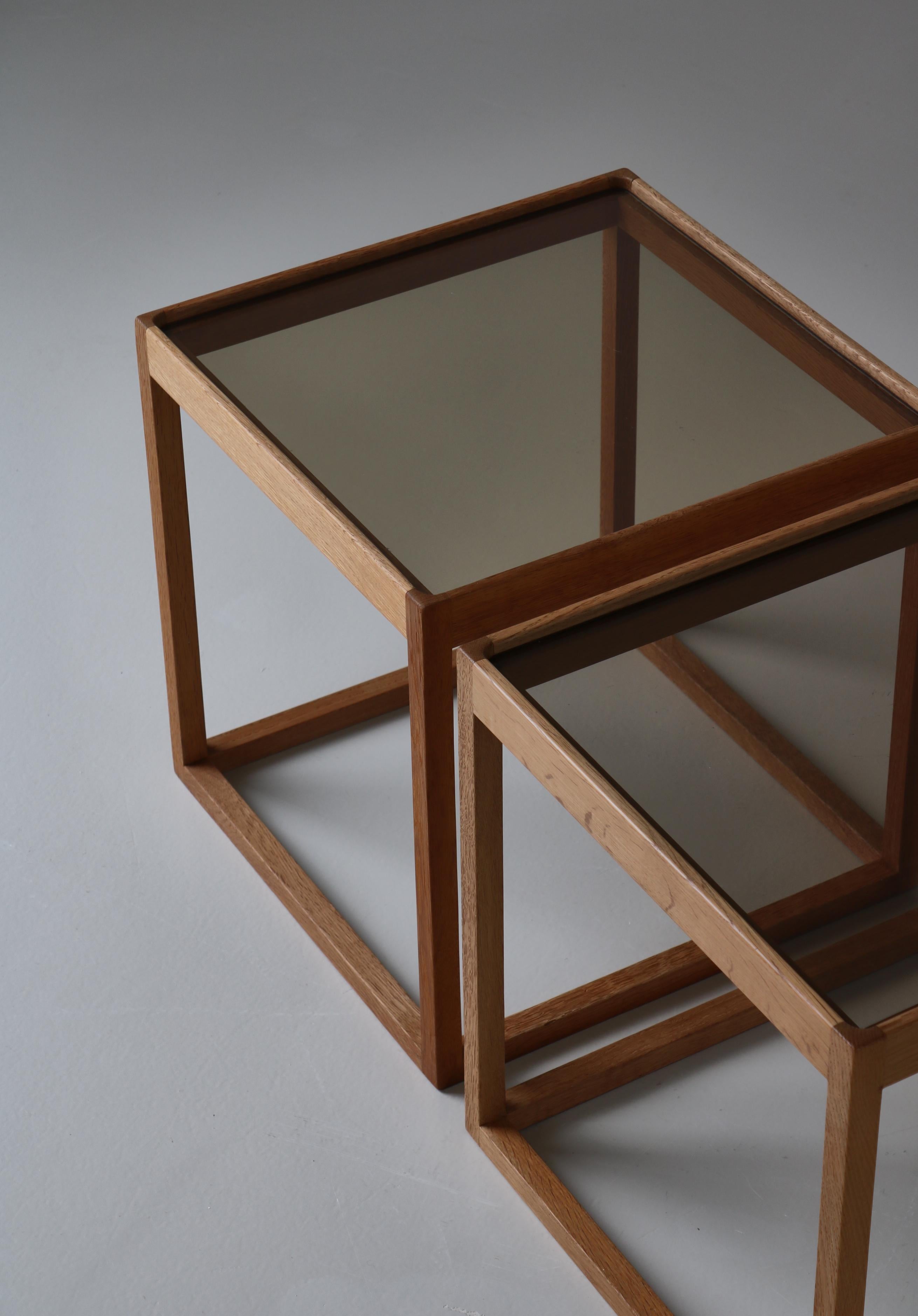 Mid-20th Century Scandinavian Modern Kurt Østervig Cubic Side Tables, Oak & Glass, 1960s For Sale