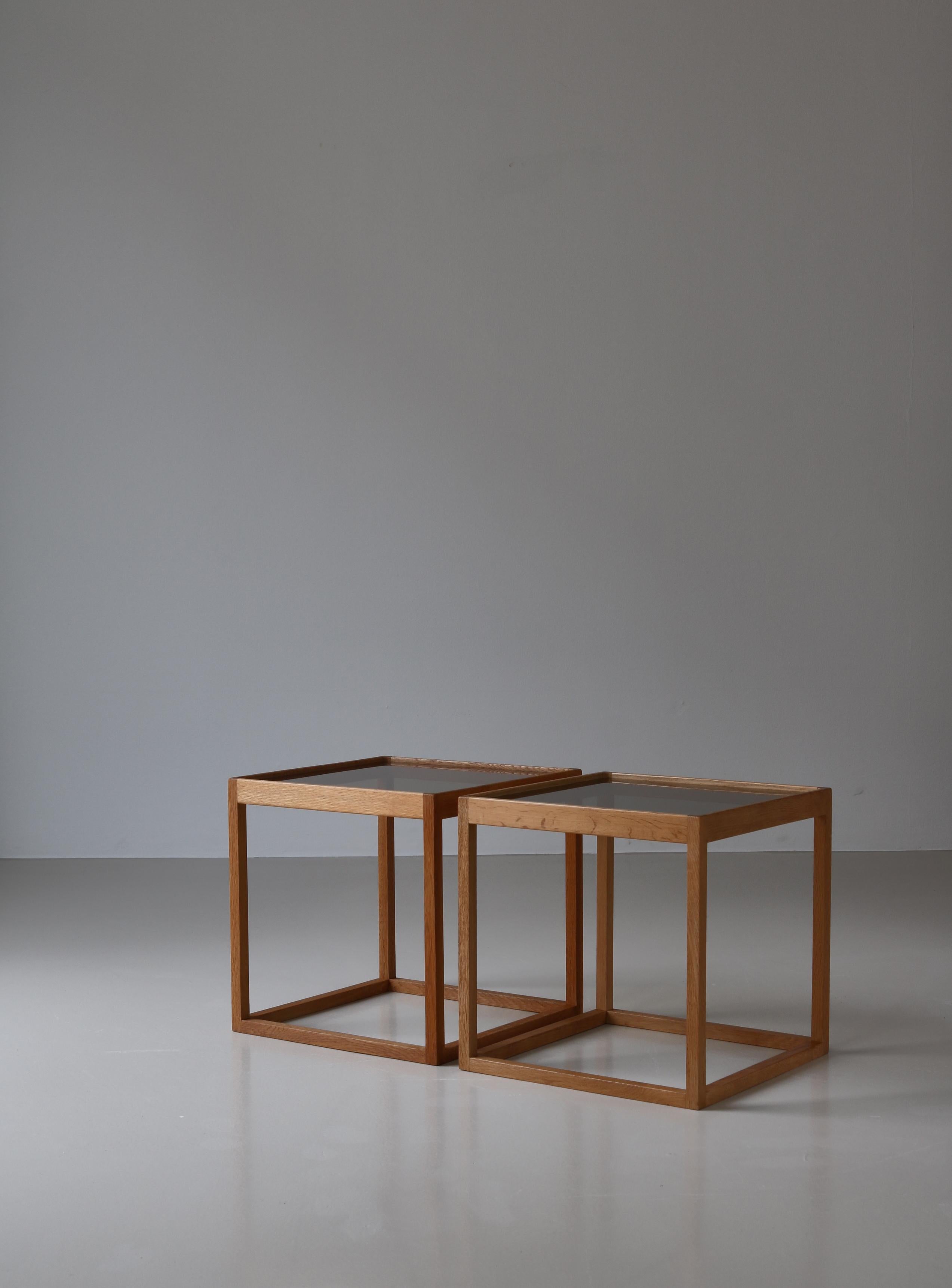 Scandinavian Modern Kurt Østervig Cubic Side Tables, Oak & Glass, 1960s 1